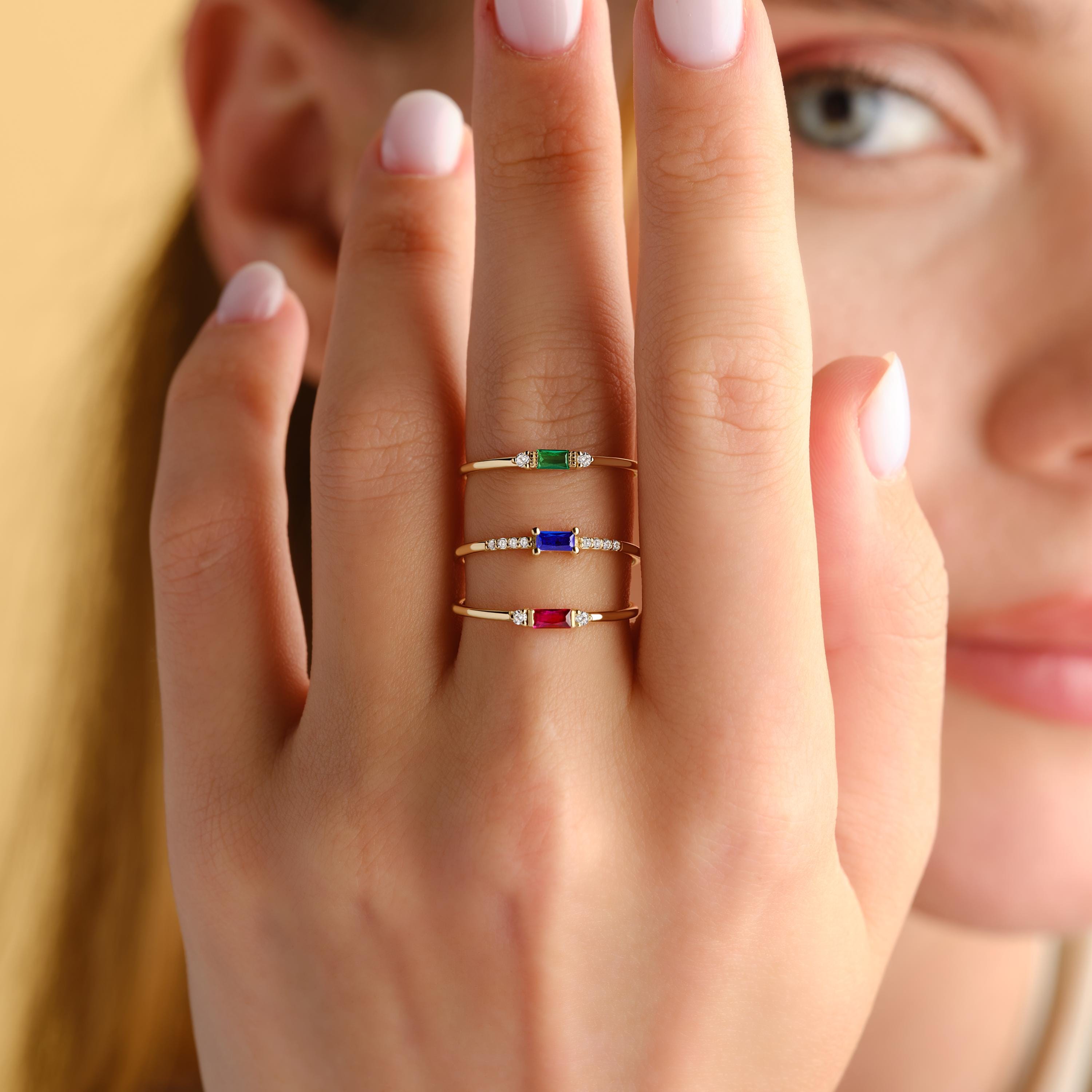 Gold Birthstone Ring Delicate Stackable Band