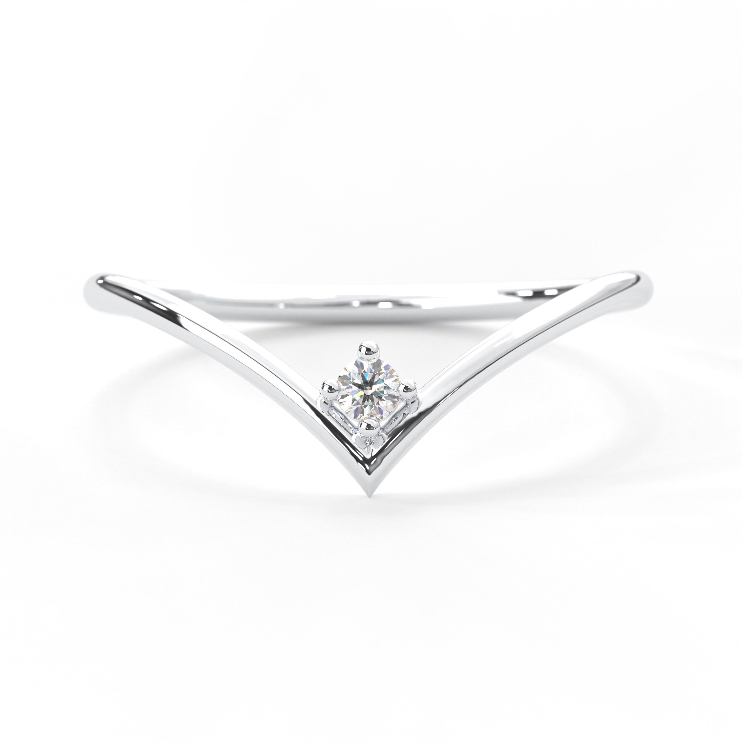 Rose Gold V Ring Dainty Diamond Chevron Band