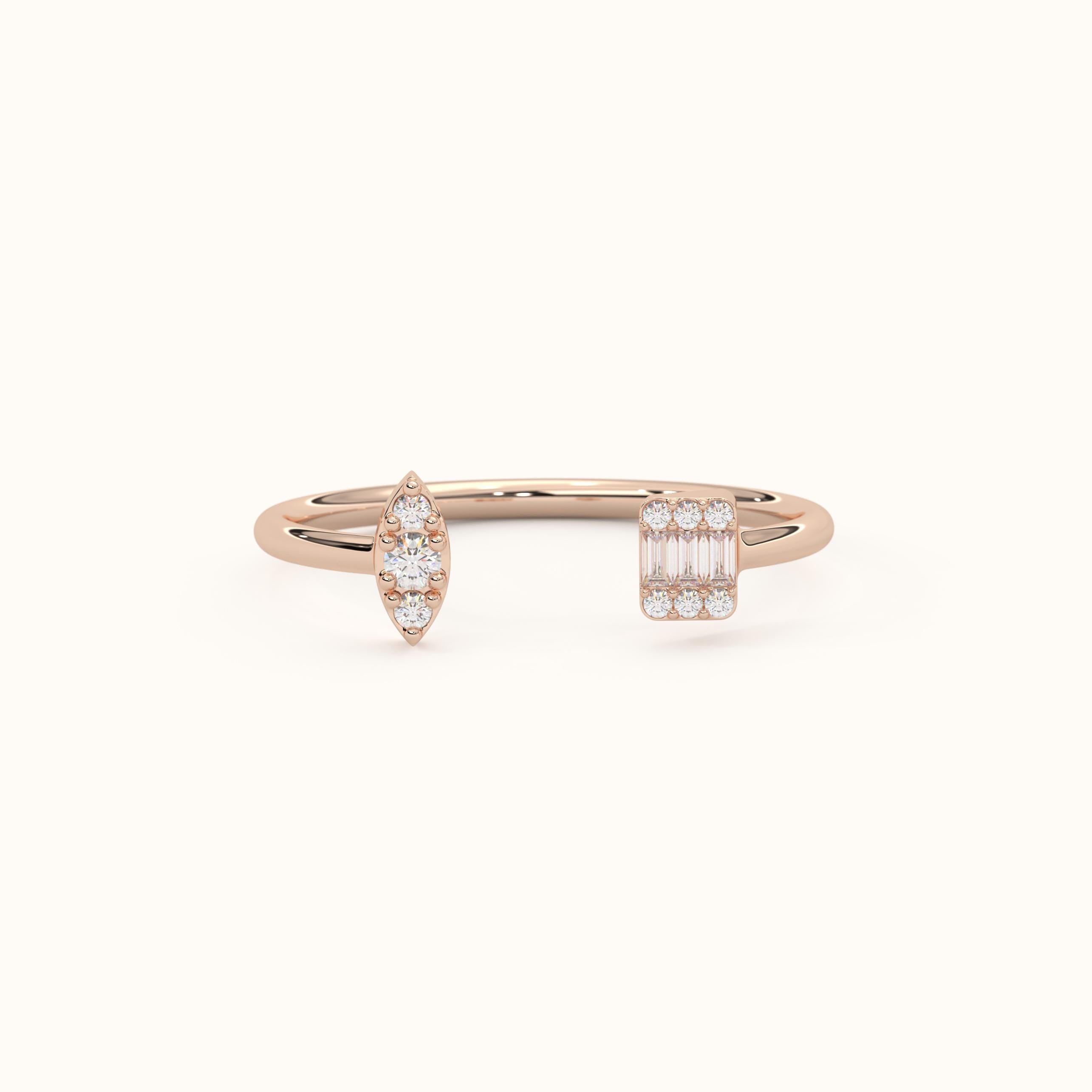 Open Cuff Gold Ring Solid Gold Band Diamond Cluster