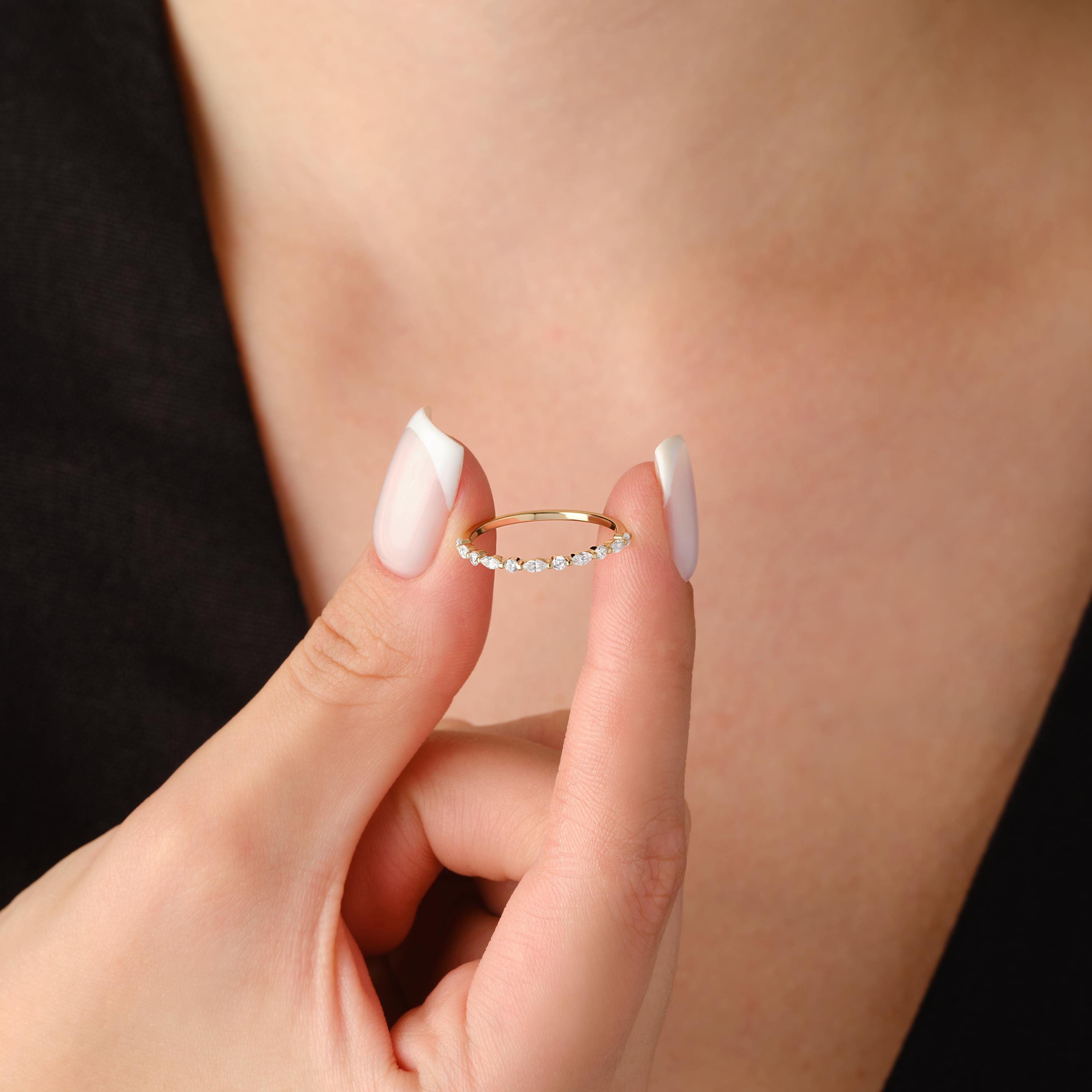 Minimalist Gold Ring With Marquise Diamond & Shared Prong Setting