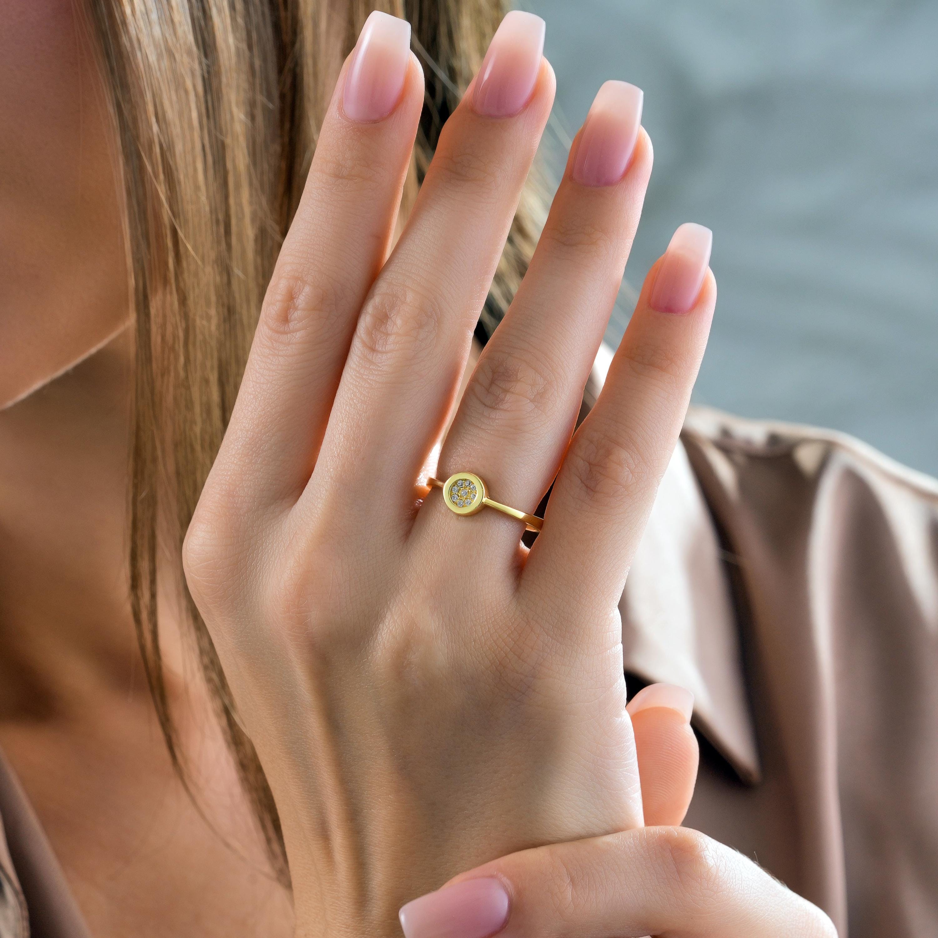 Bezel Gold Cluster Ring Solid Gold Disc Band