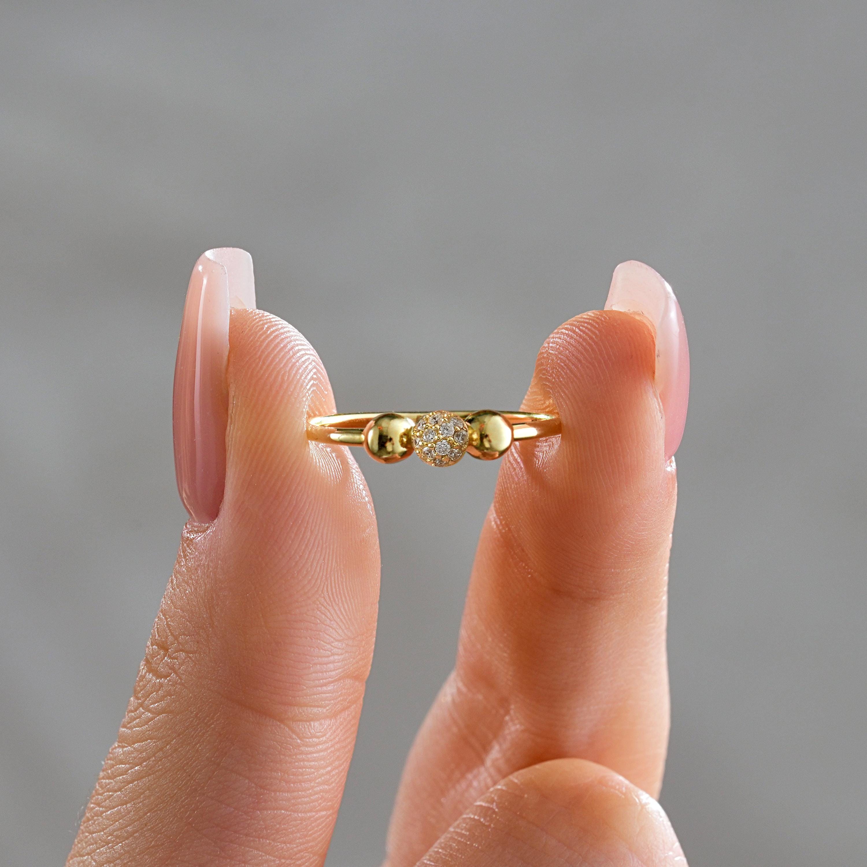 dainty 14k solid gold beaded ball CZ sphere ring