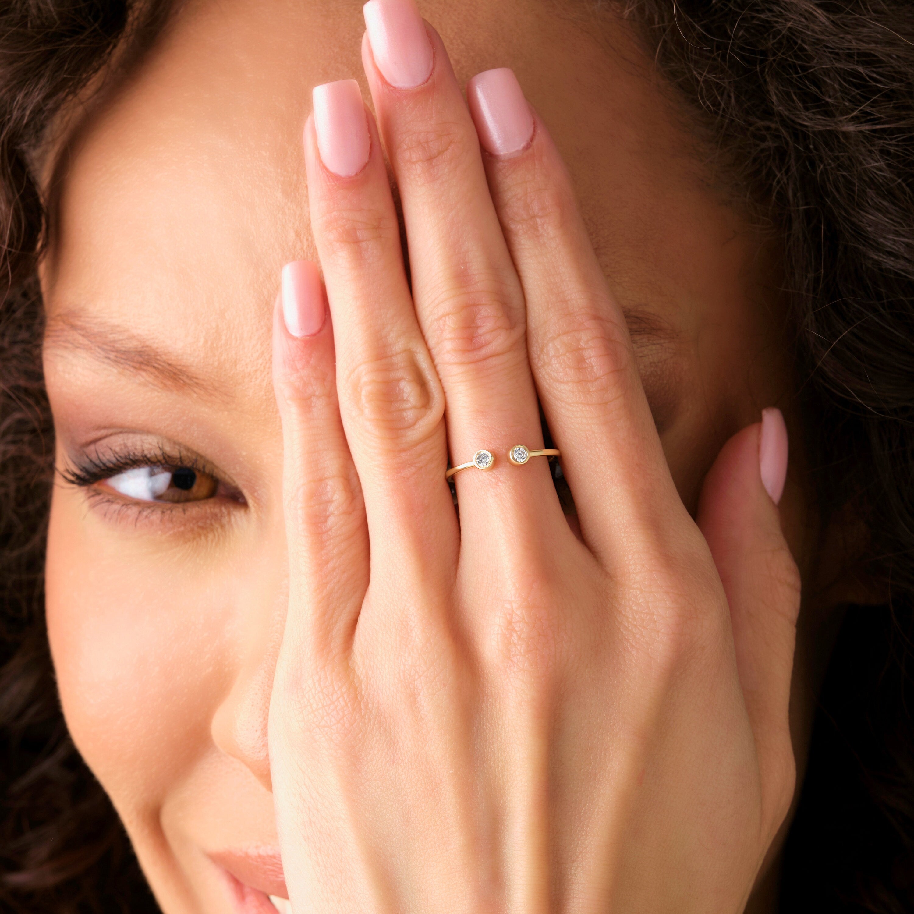 Open Diamond Ring Solid Gold Cuff Bezel