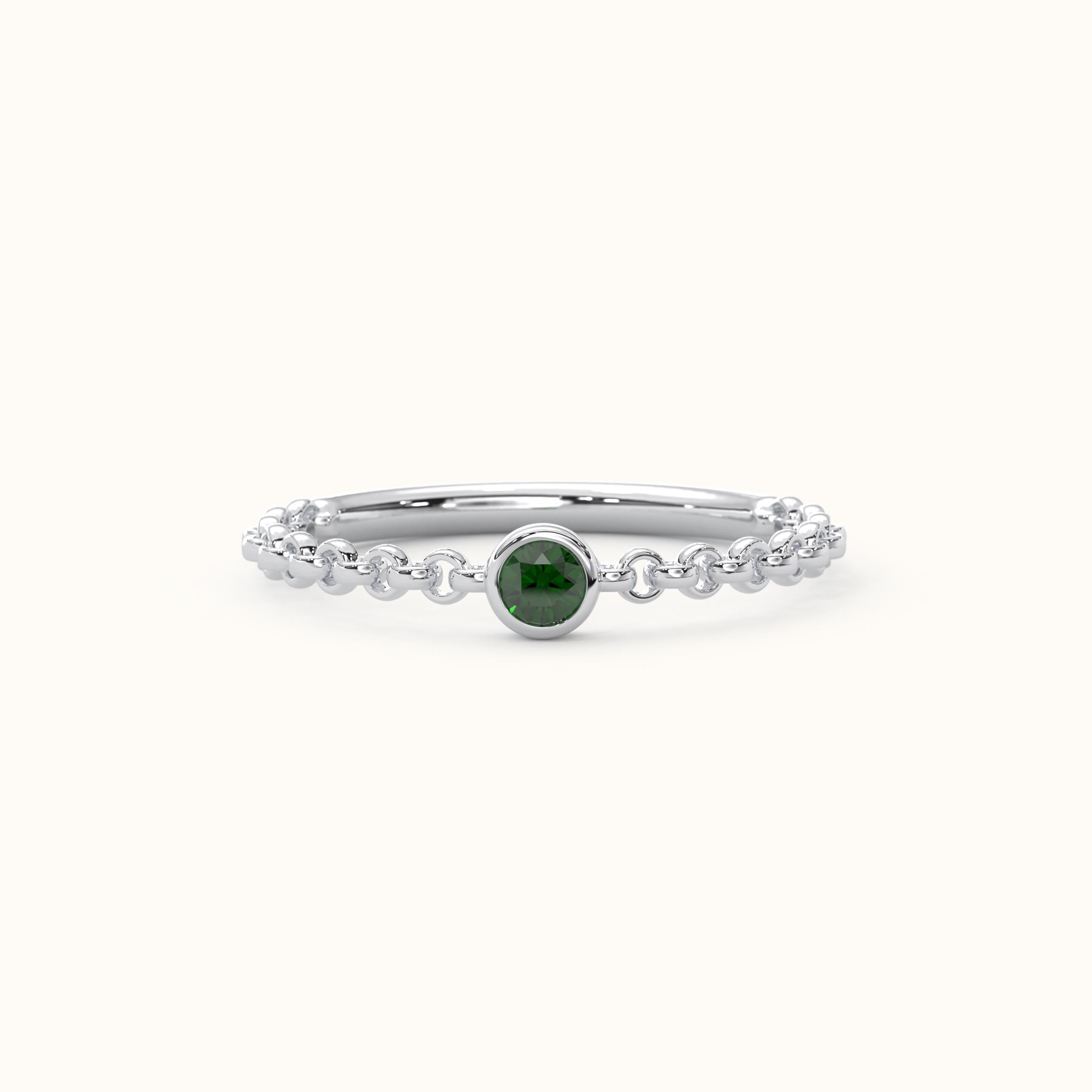 White Gold Bezel Green Gemstone Chain Band