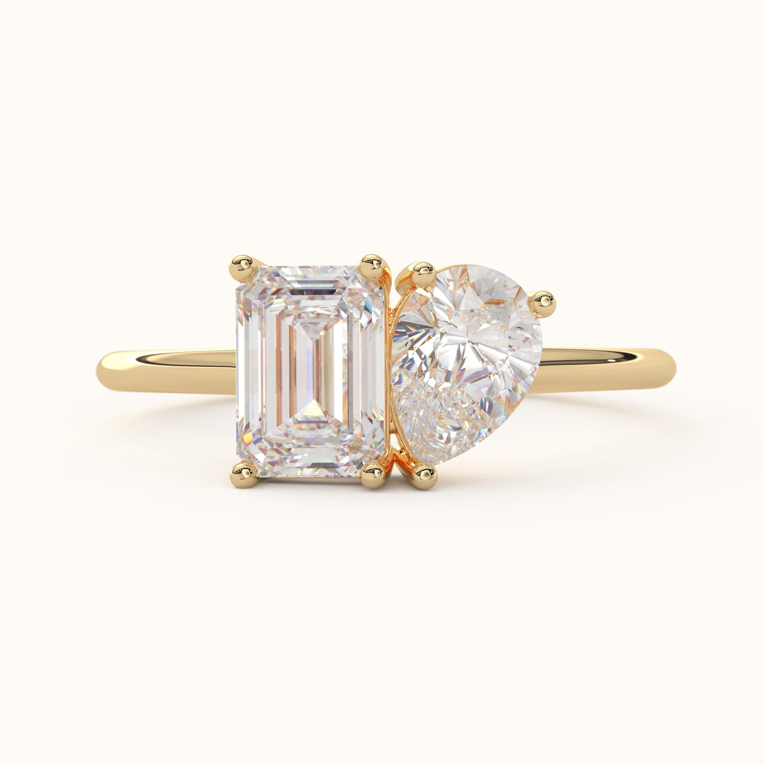 Toi Et Moi Ring Two Stone Solid Gold Pear Cut Diamond