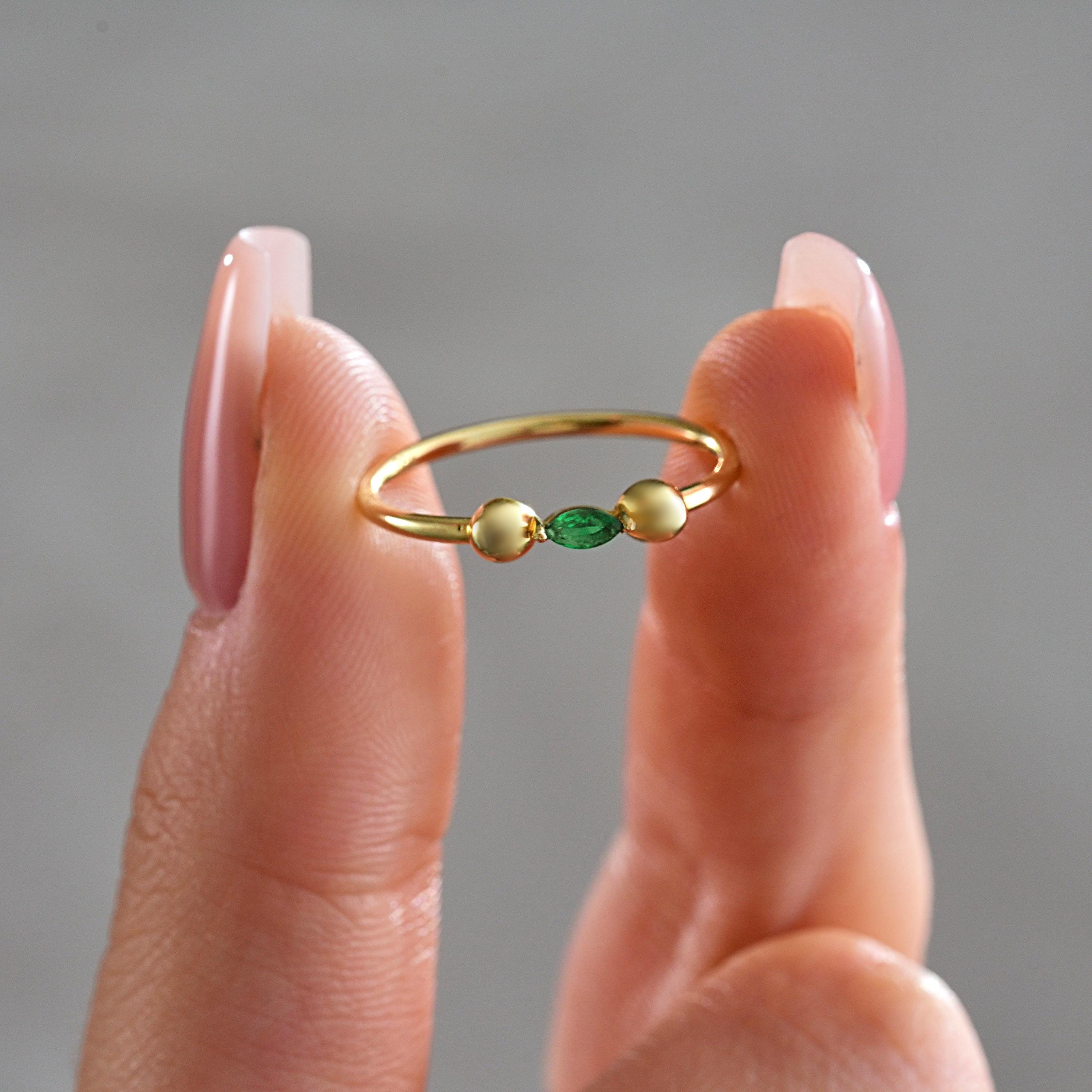 Marquise Green Stacking Ring Minimalist Gold