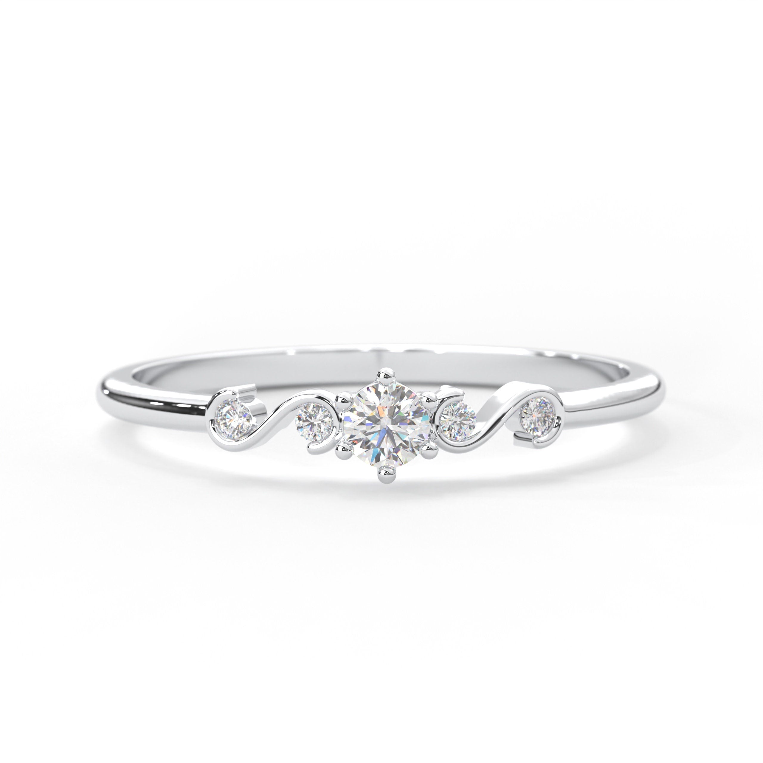Dainty Diamond Ring Art Deco Solid Gold Multistone Bridal
