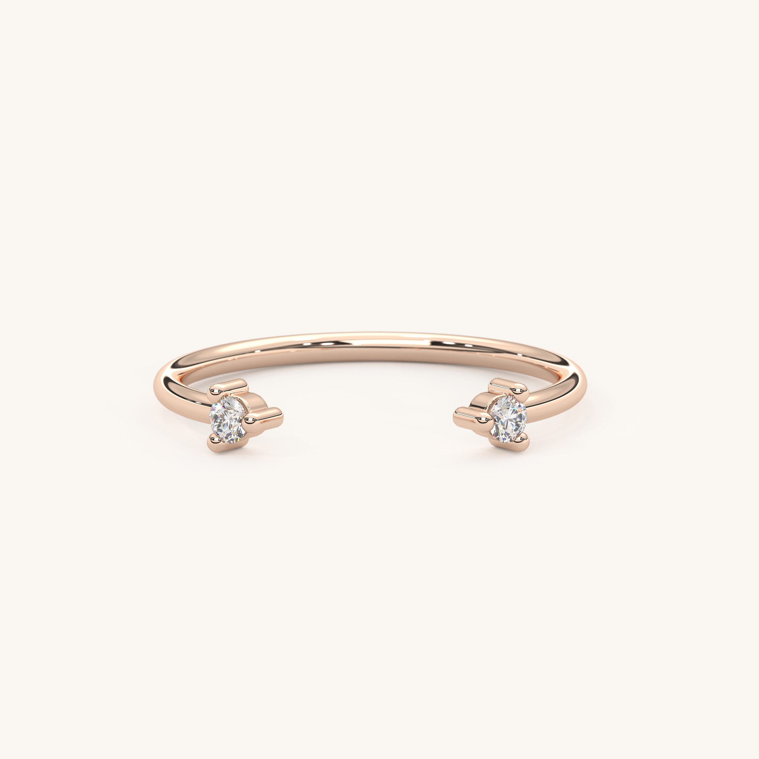 Diamond Cuff Ring Solid Gold Open Design