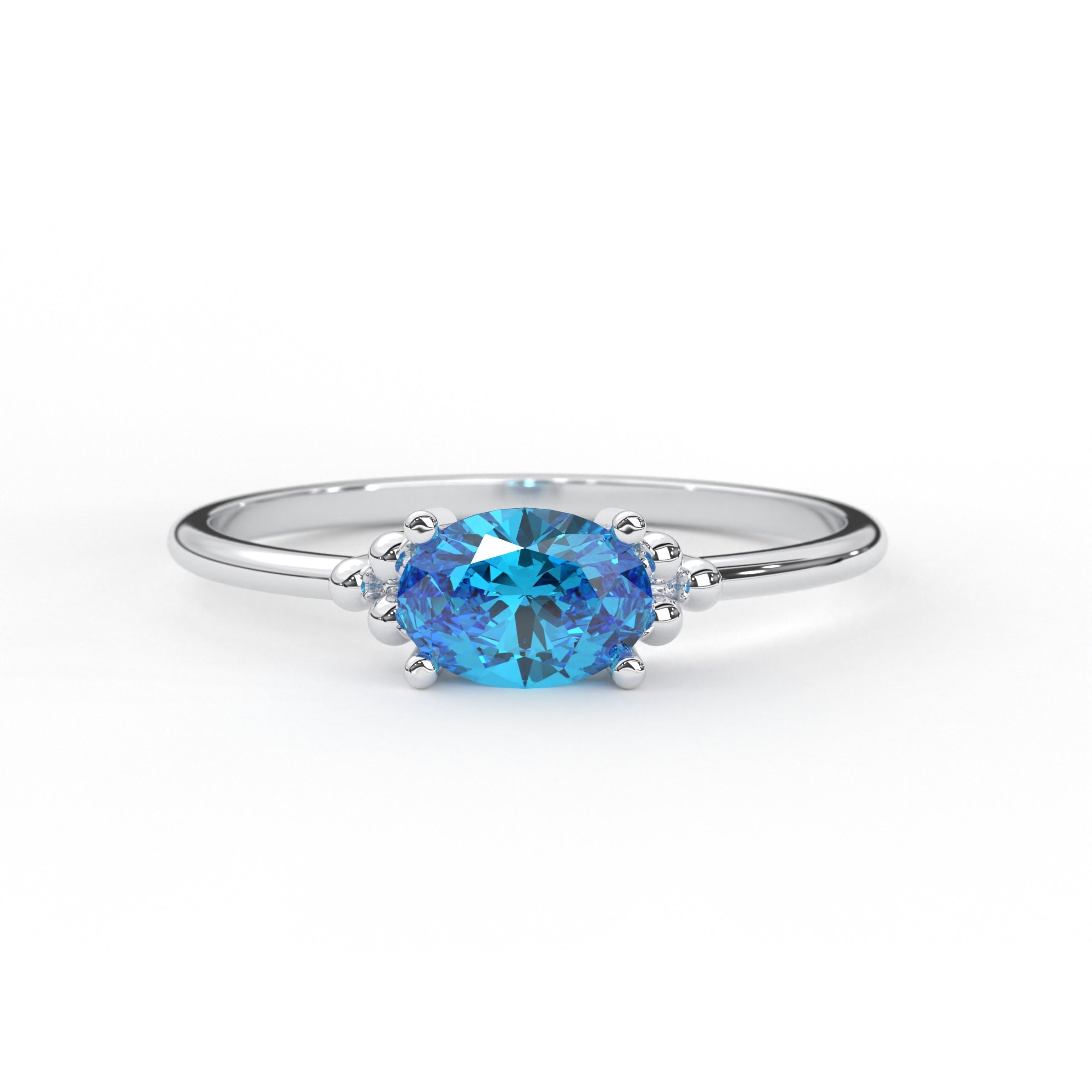 Delicate Oval Birthstone Solid Gold Ring