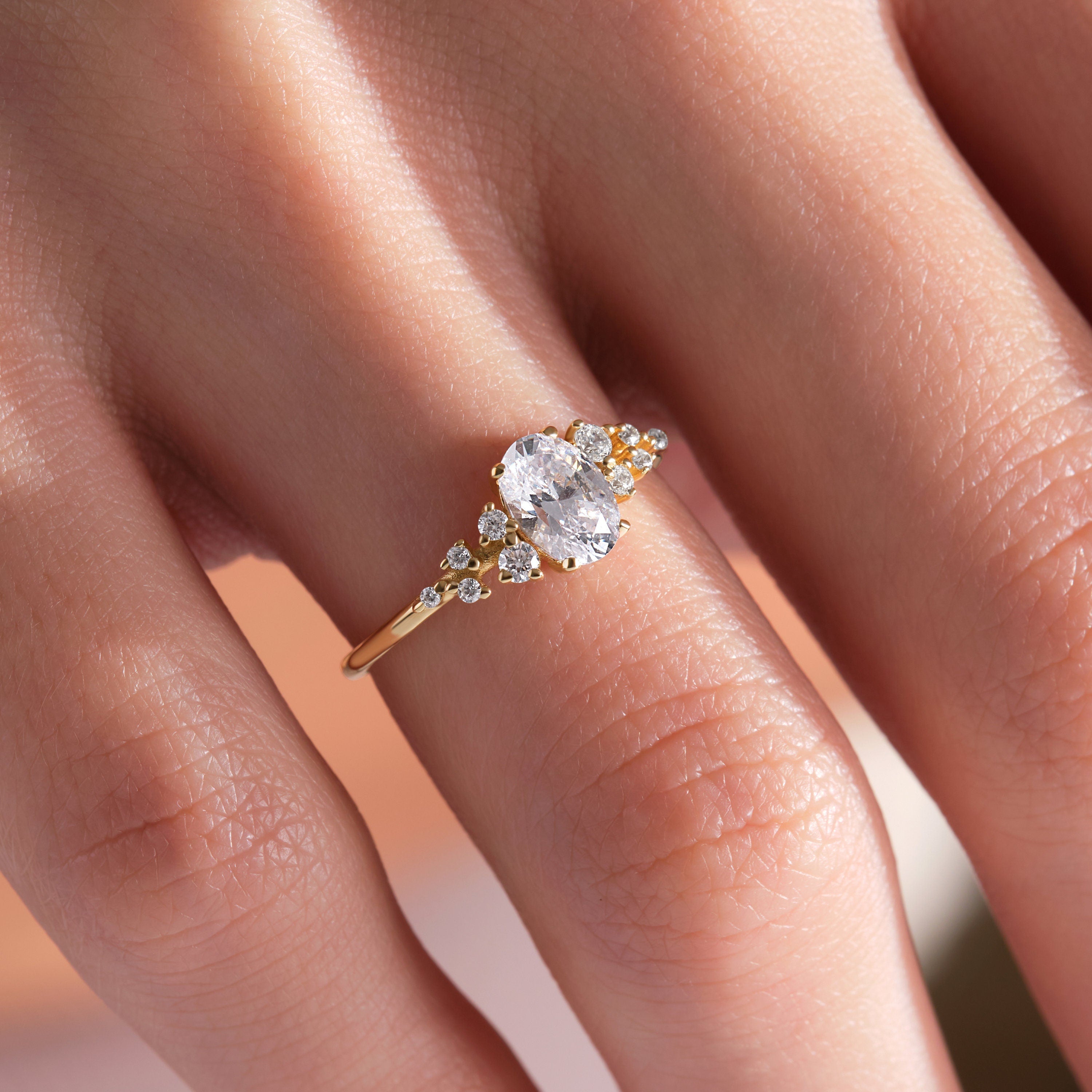 Diamond Cluster Ring Moissanite Promise Ring Solid Gold