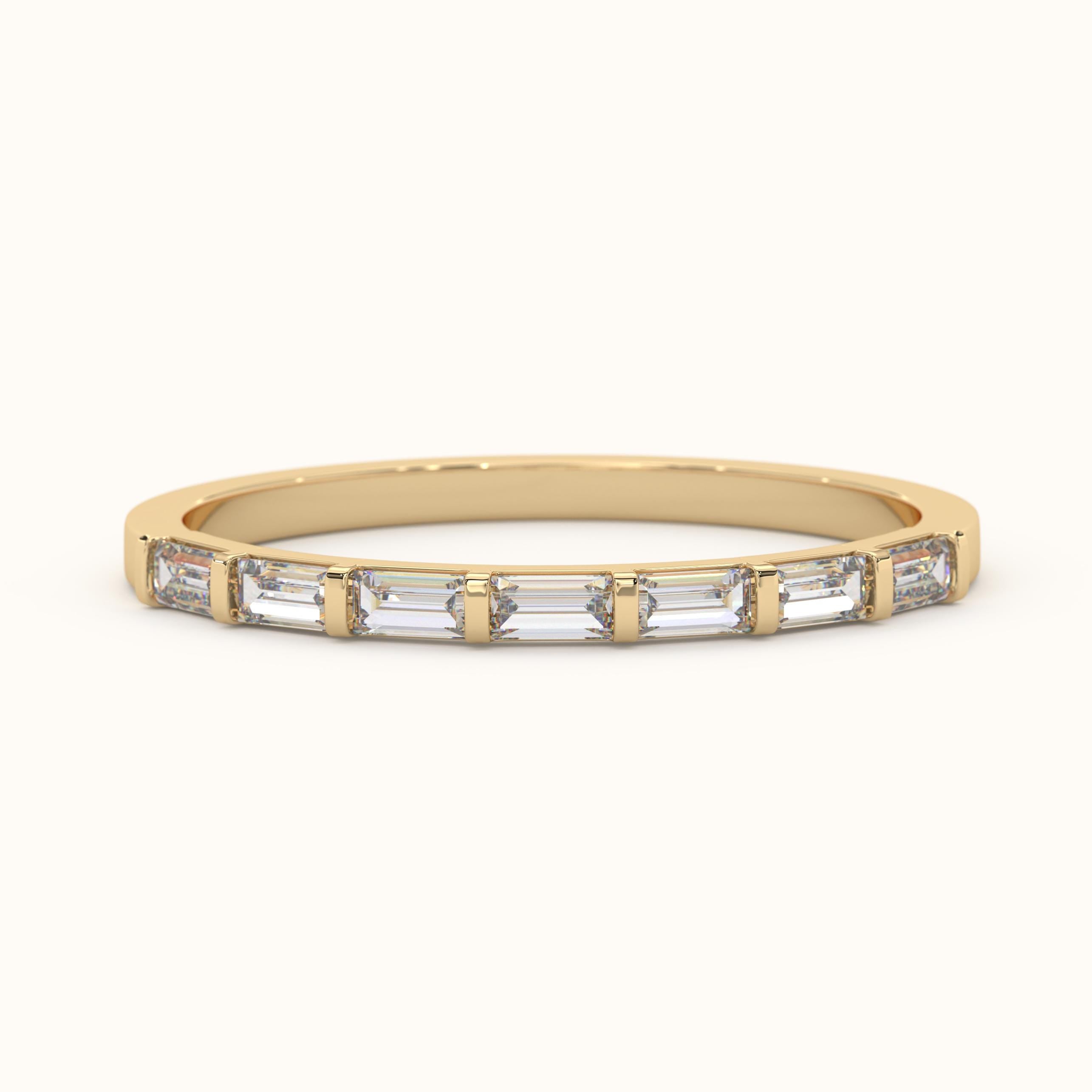Baguette Wedding Band Solid Gold Diamond Ring