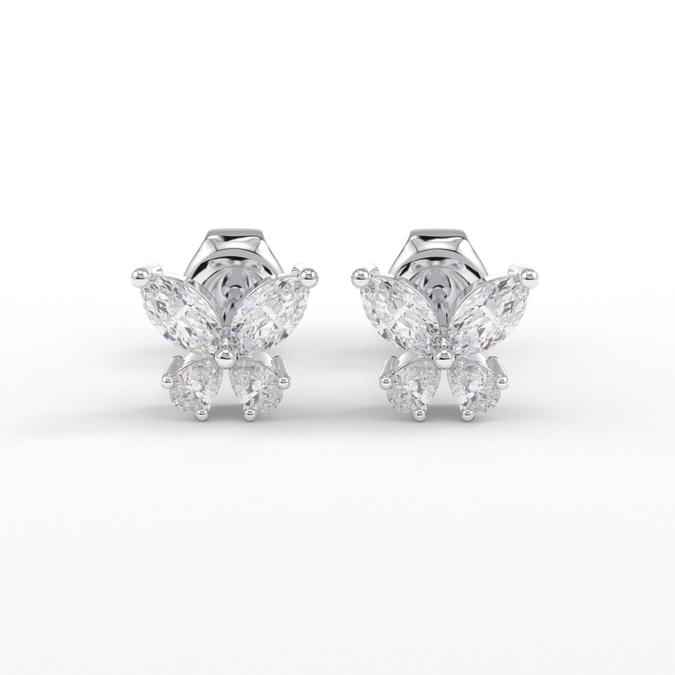 Butterfly CZ Earrings Solid Gold Studs