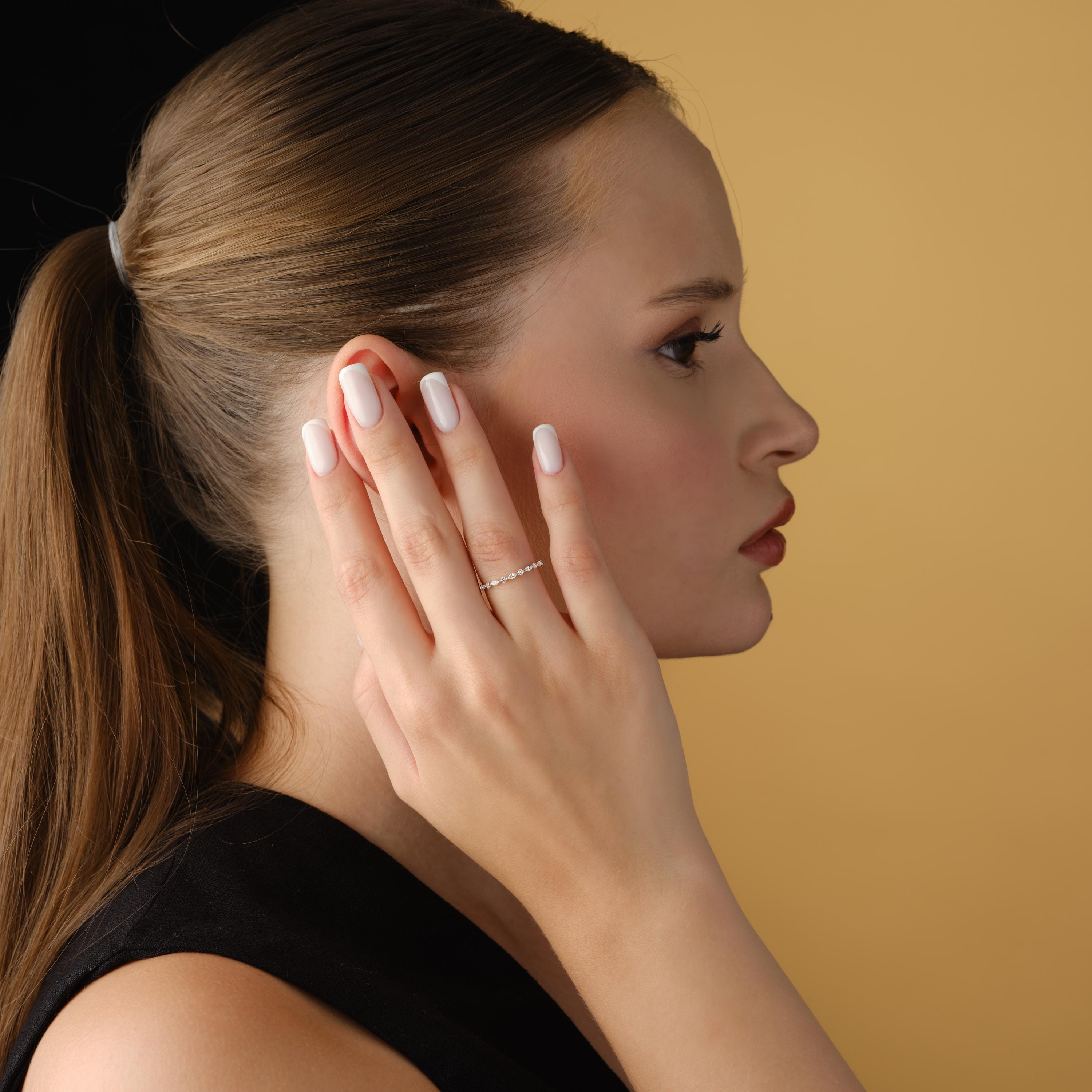 Minimalist Gold Ring With Marquise Diamond & Shared Prong Setting