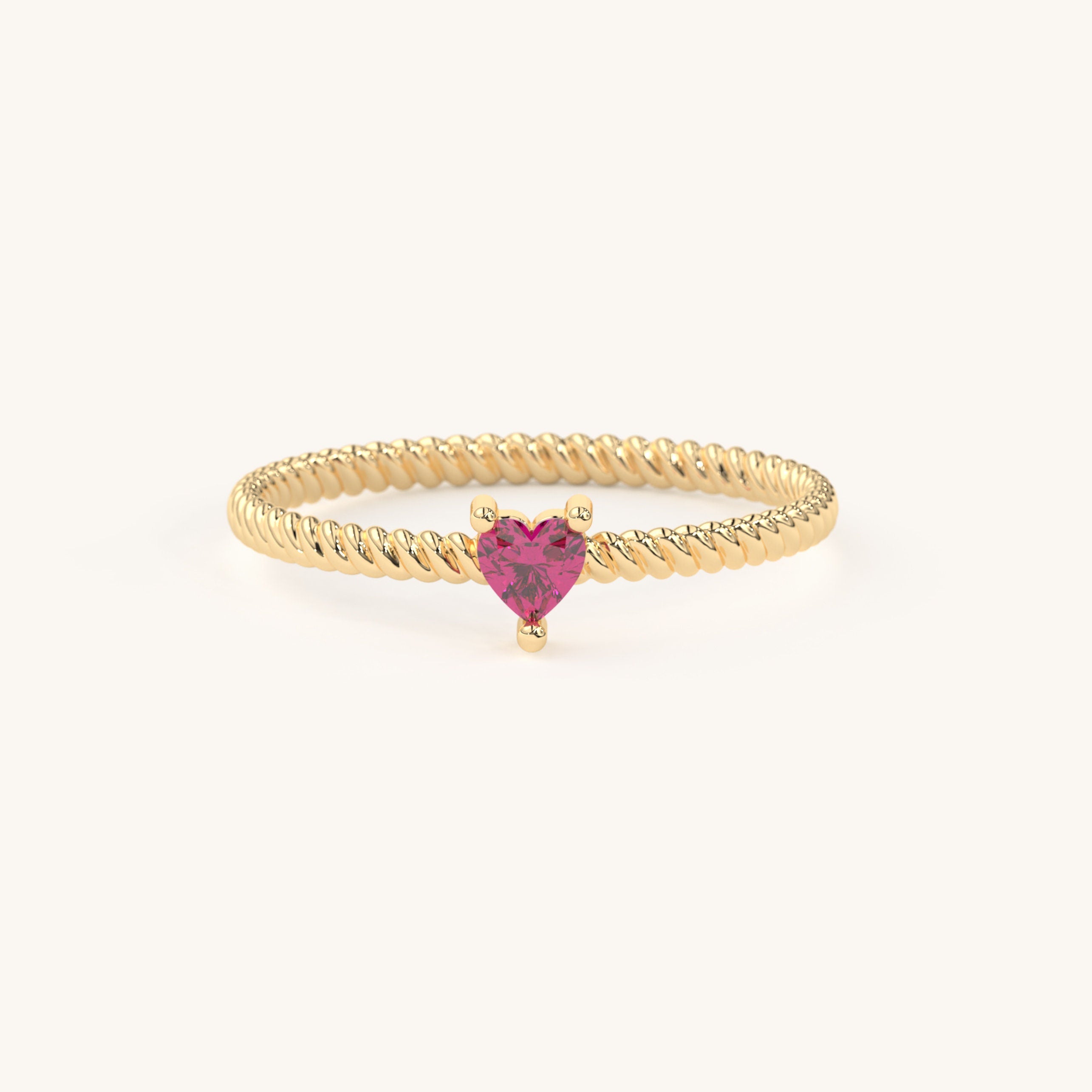 Solid Gold Heart Ring Twisted Ruby Birthstone