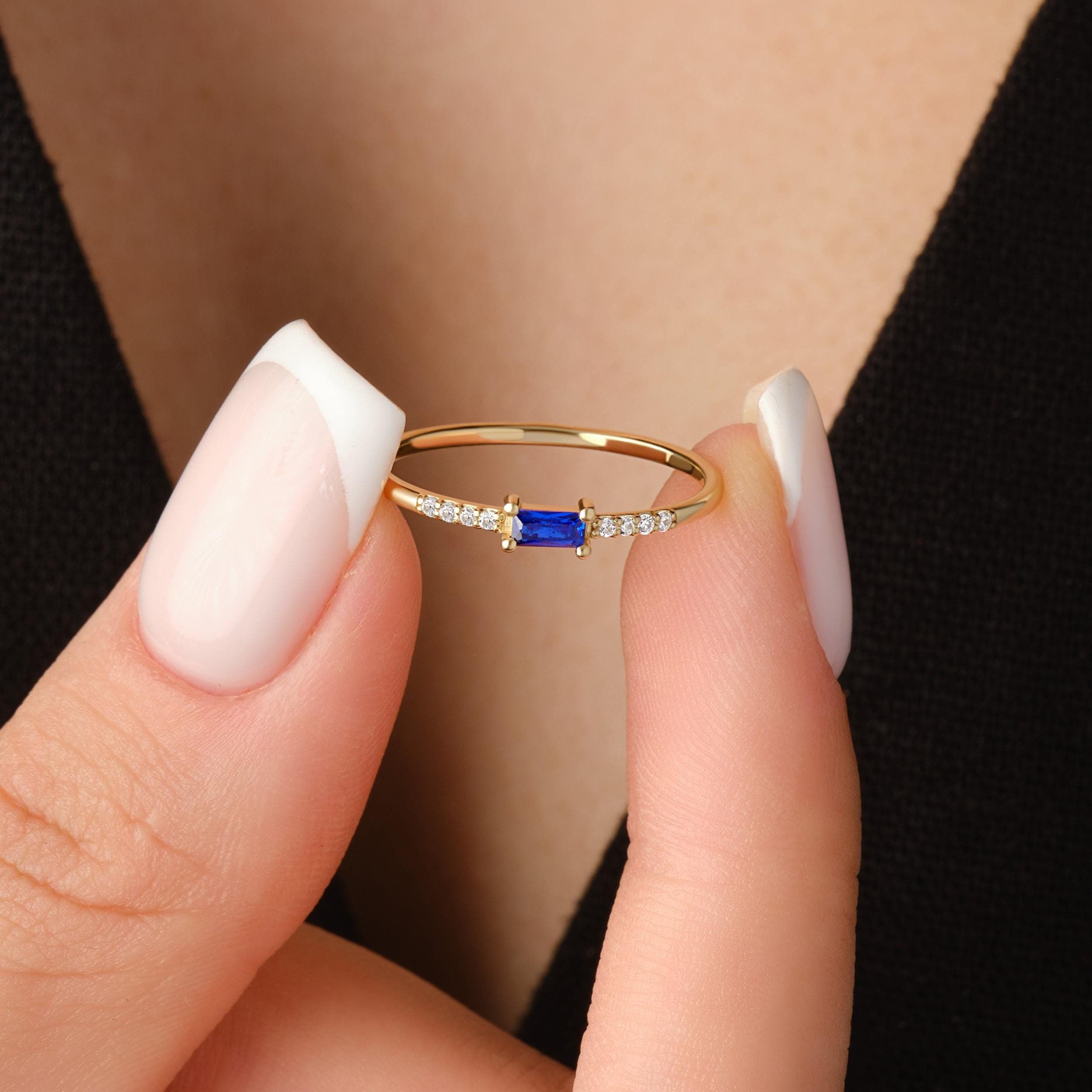 Gold Birthstone Ring Delicate Stackable Band