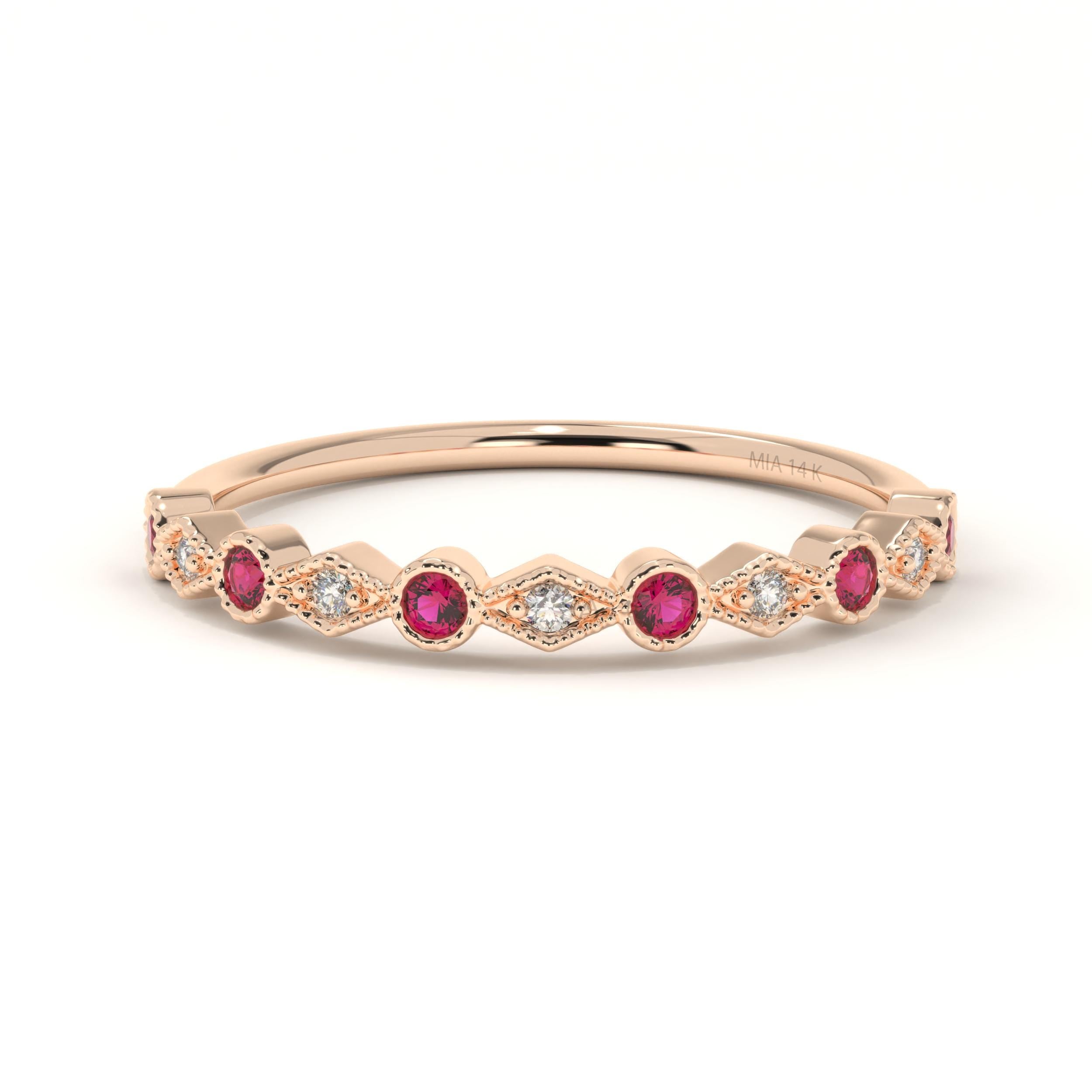 Solid Gold Ruby Ring Dainty Bezel Setting