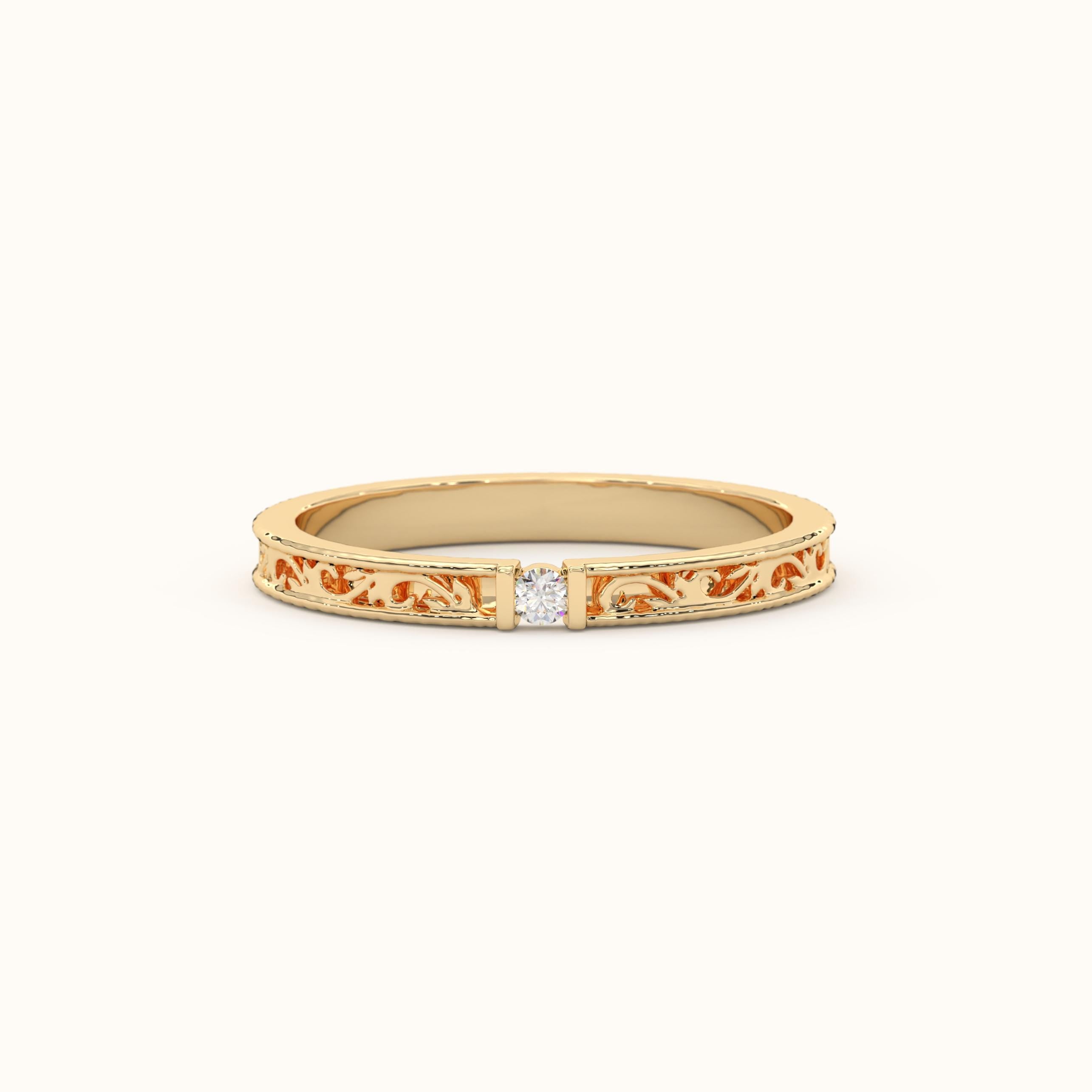 Solid Gold Victorian Floral Band Wedding Ring