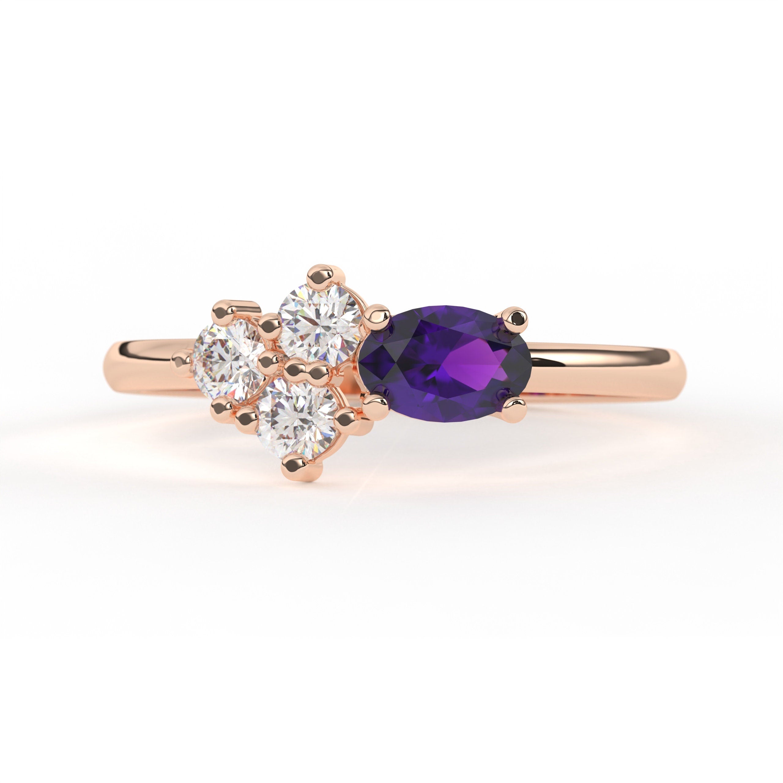Birthstone Cluster Ring Solid Gold Oval Diamond