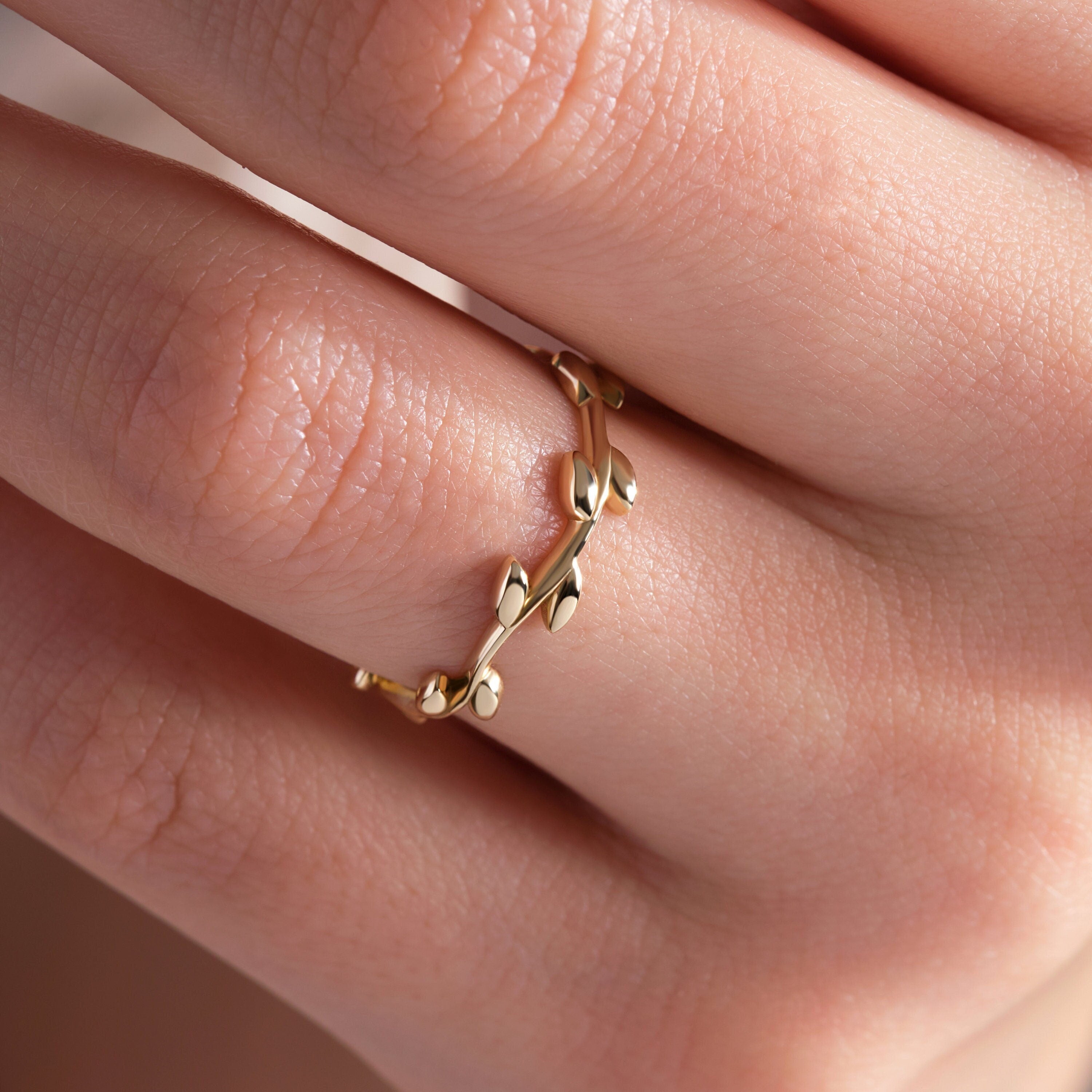 Solid Gold Leaf Ring Minimalist Olive Band