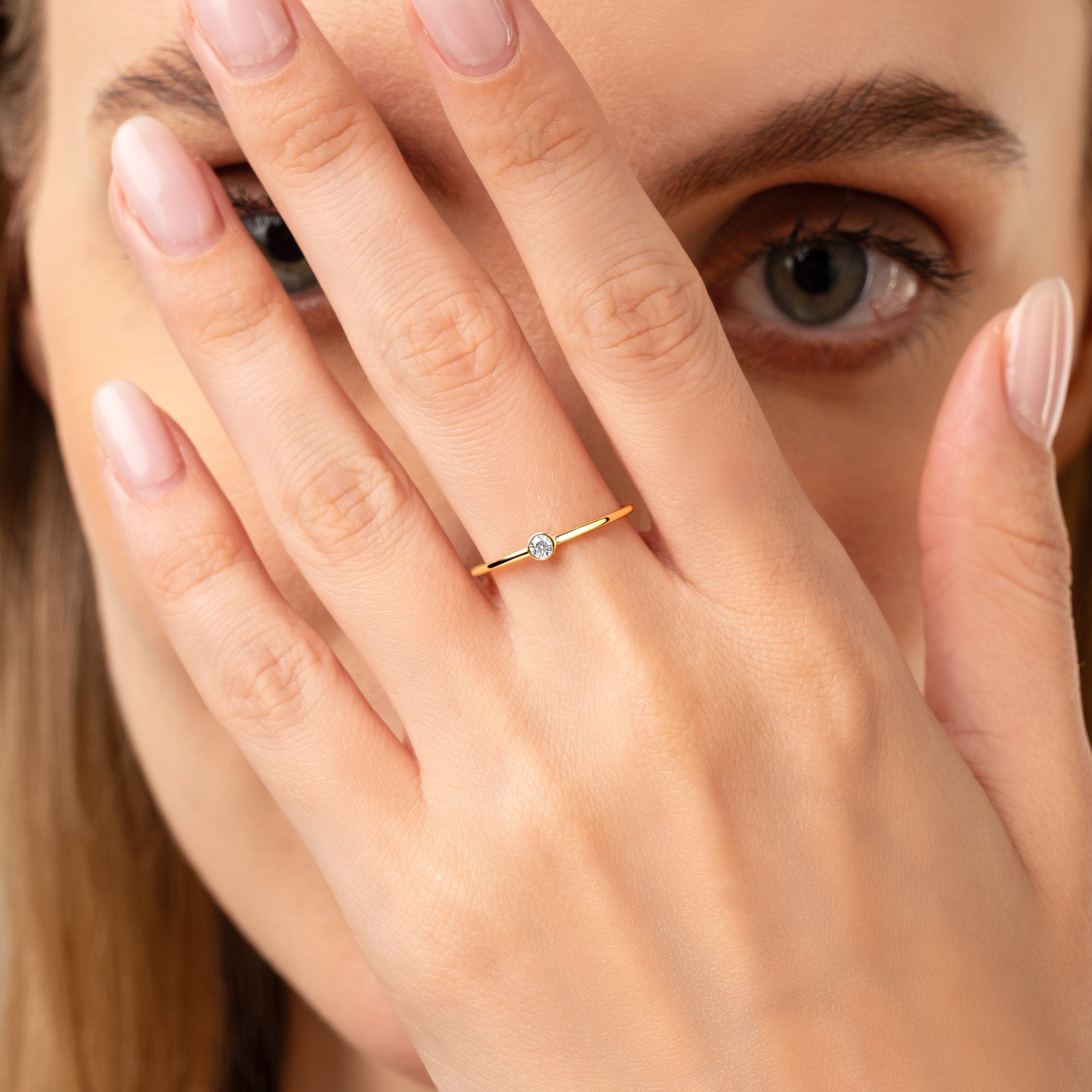 Gold Birthstone Ring Personalized Gemstone Solitaire Band