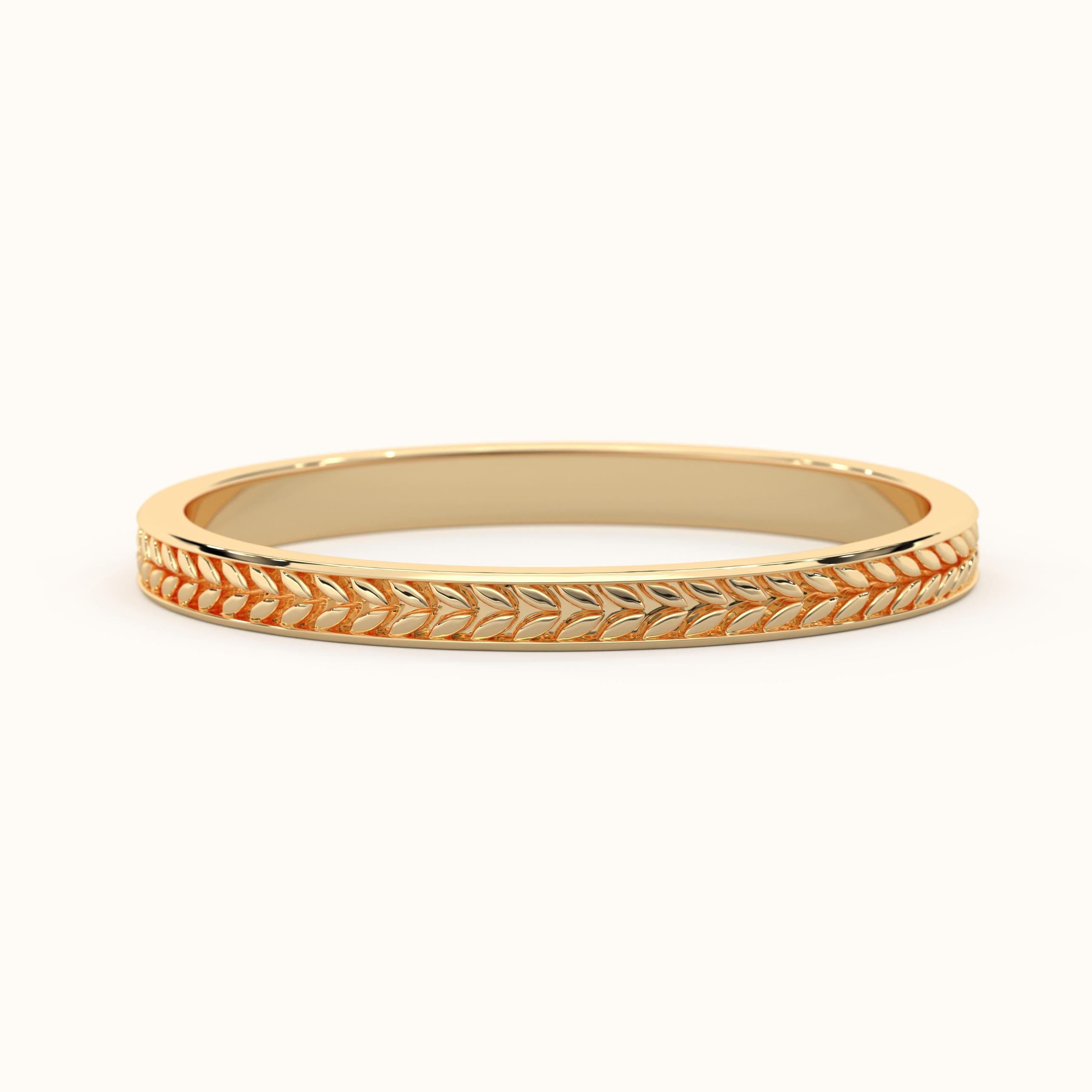 18K Gold Wedding Band Solid Gold Floral Engraved Ring