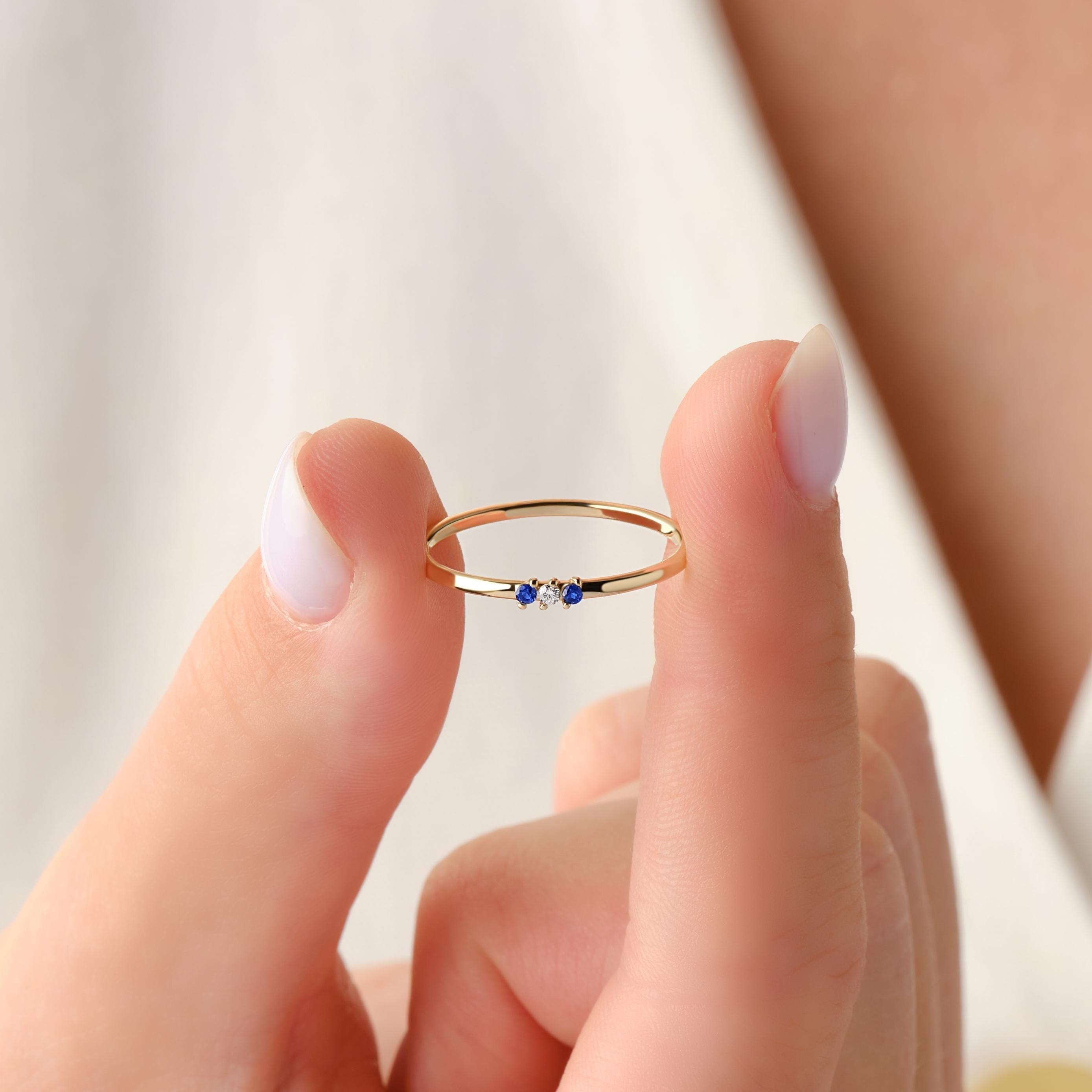 Solid Gold Stacking Sapphire Ring
