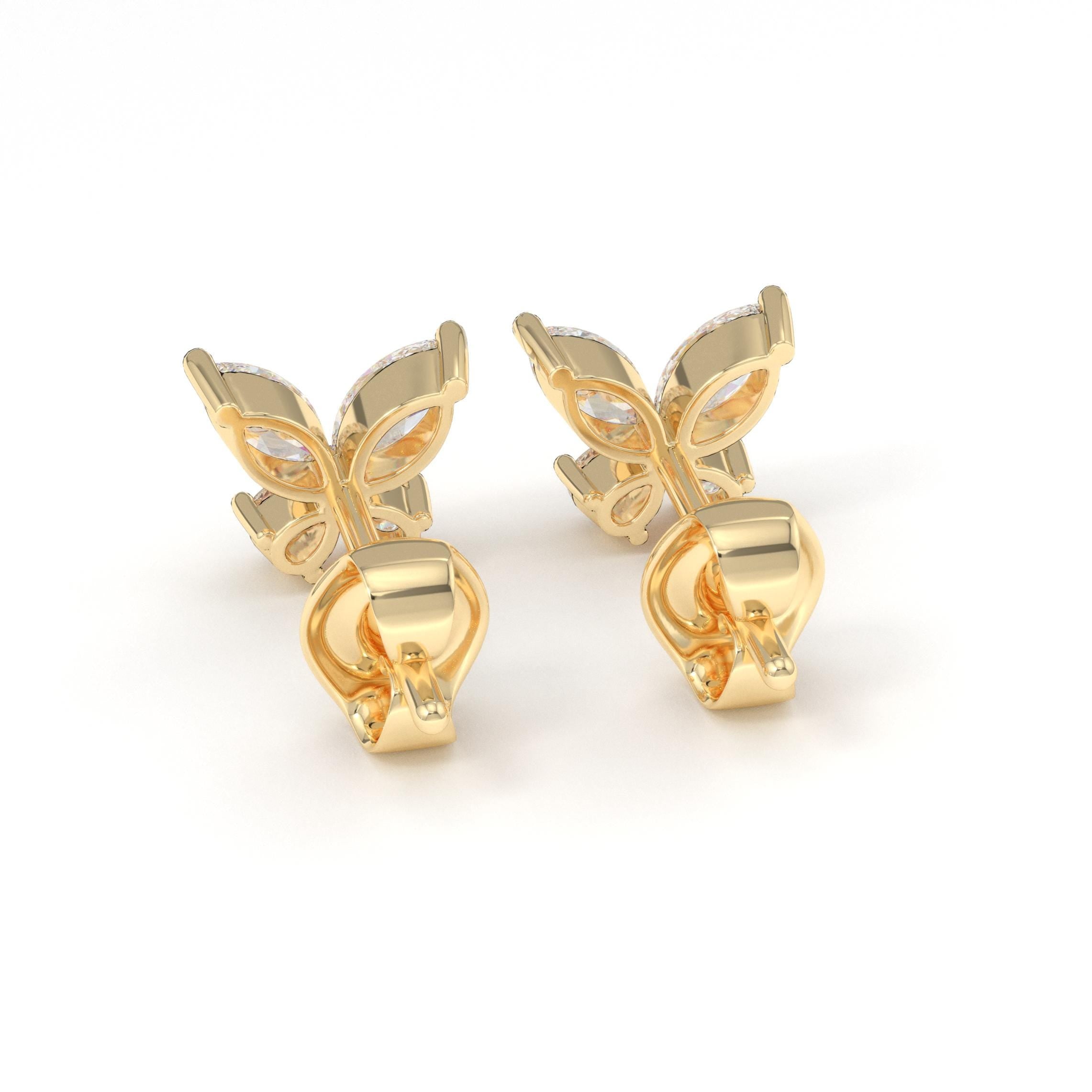 Butterfly CZ Earrings Solid Gold Studs