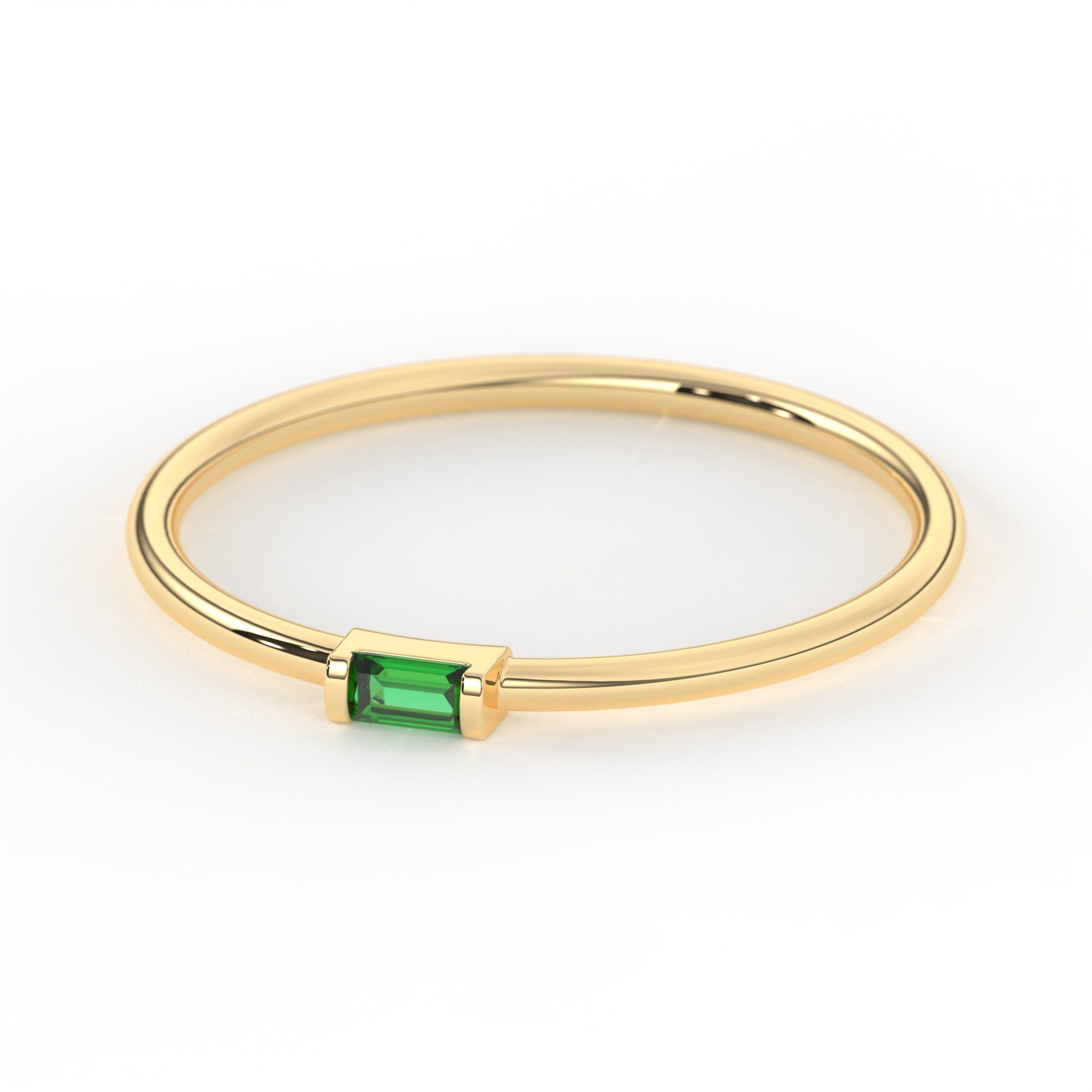 Baguette Birthstone Solid Gold Ring