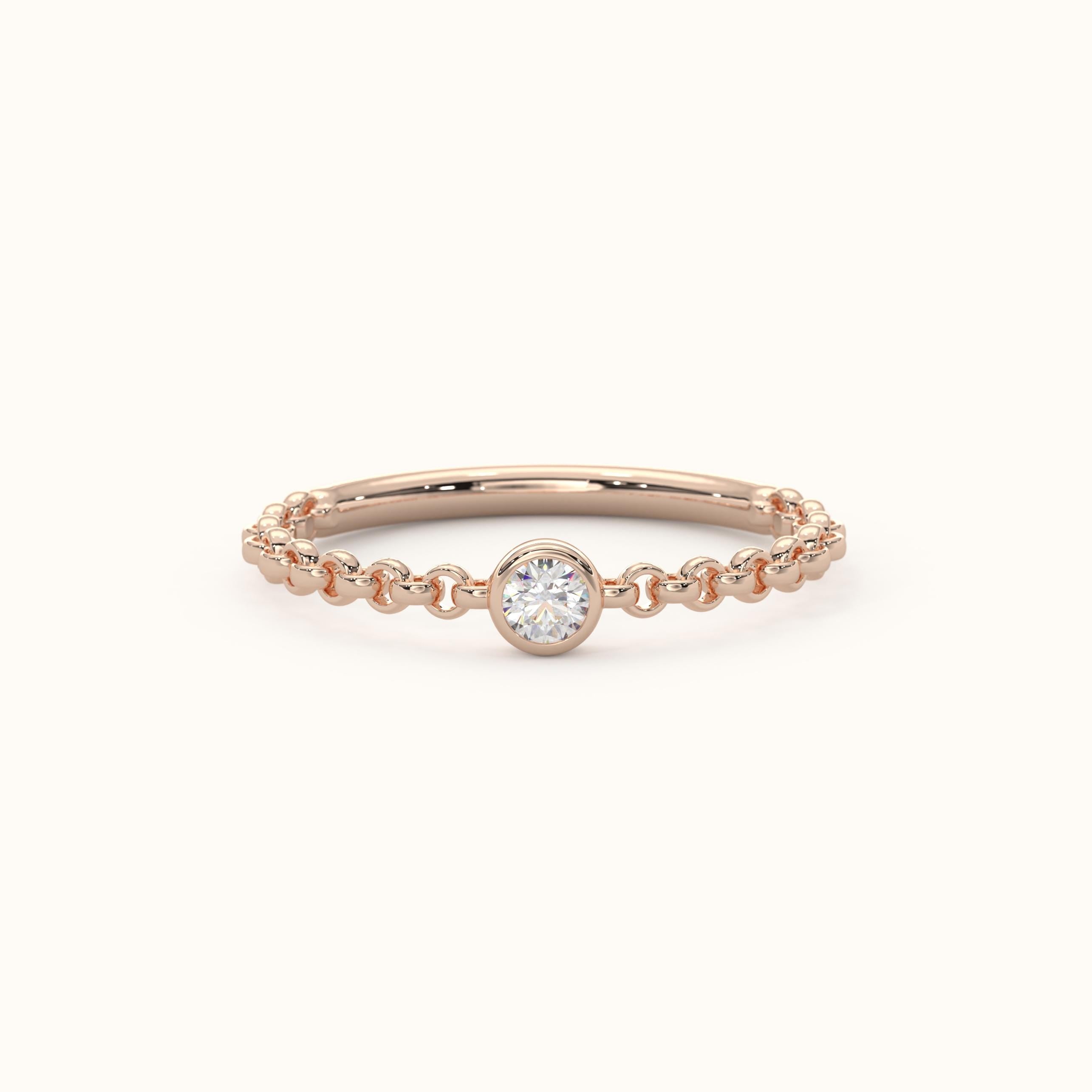Diamond Chain Ring Solid Gold Bezel Band