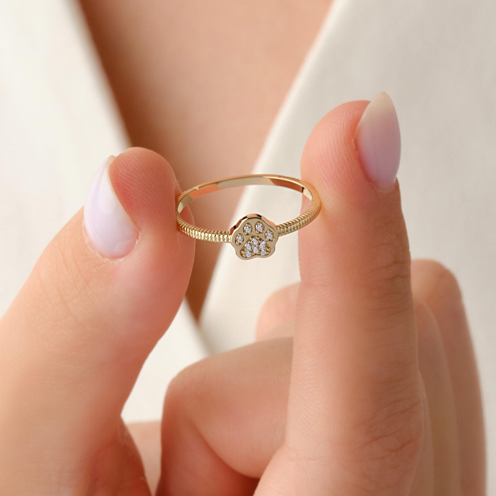 Paw Diamond Ring Minimalist Dog Lover Ring