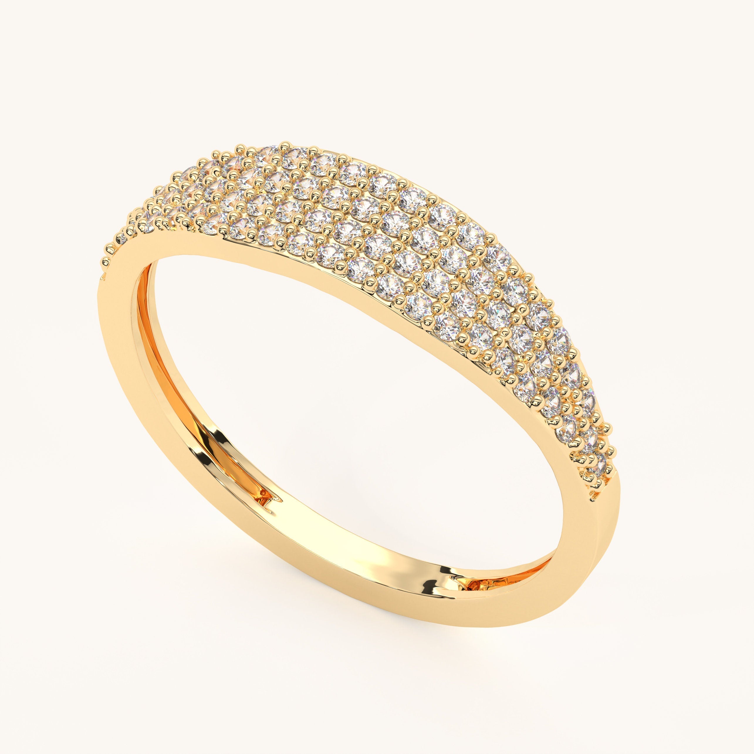 Pave Diamond Solid Gold Delicate Sparkling Band