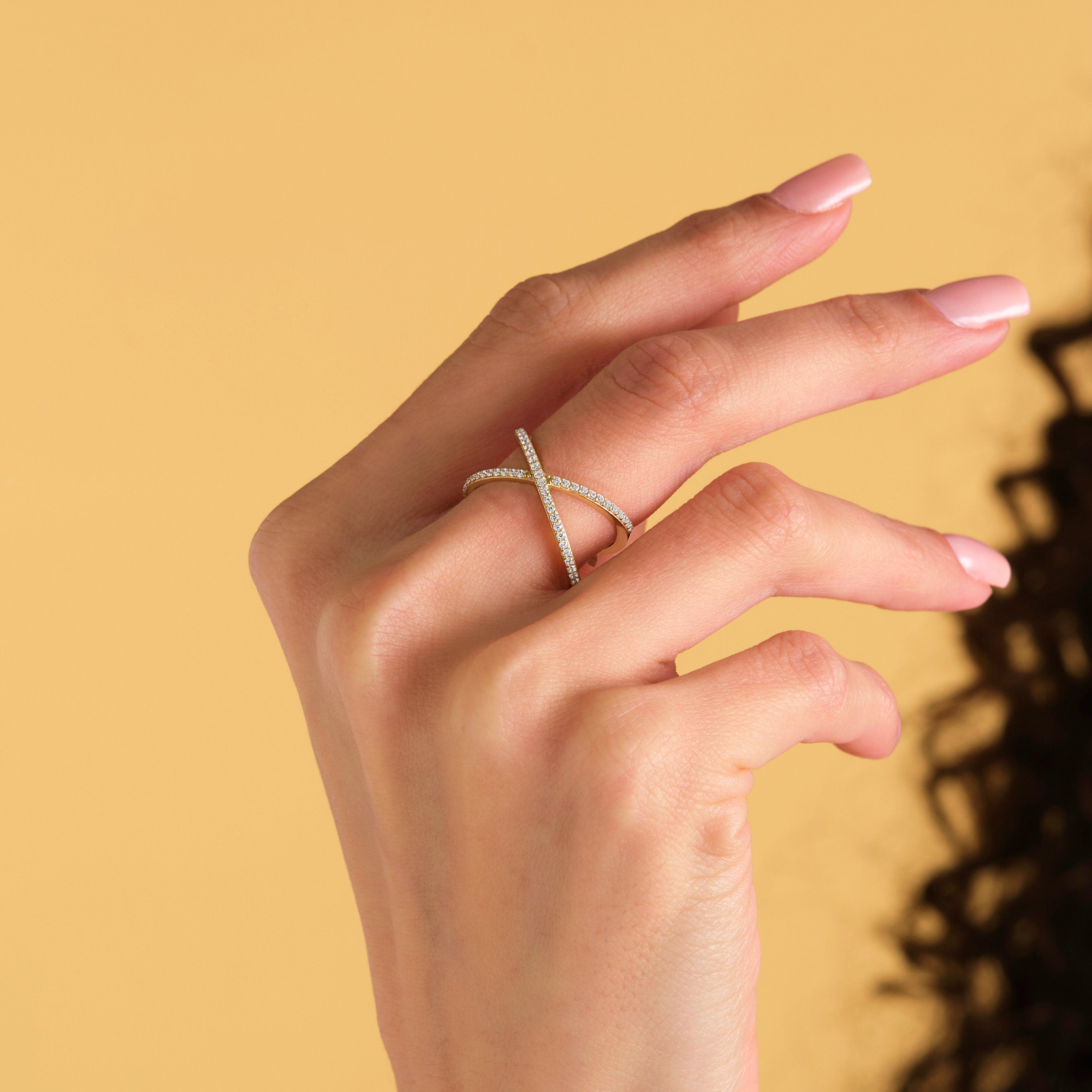 Handmade Solid Gold Criss Cross Band with Diamonds