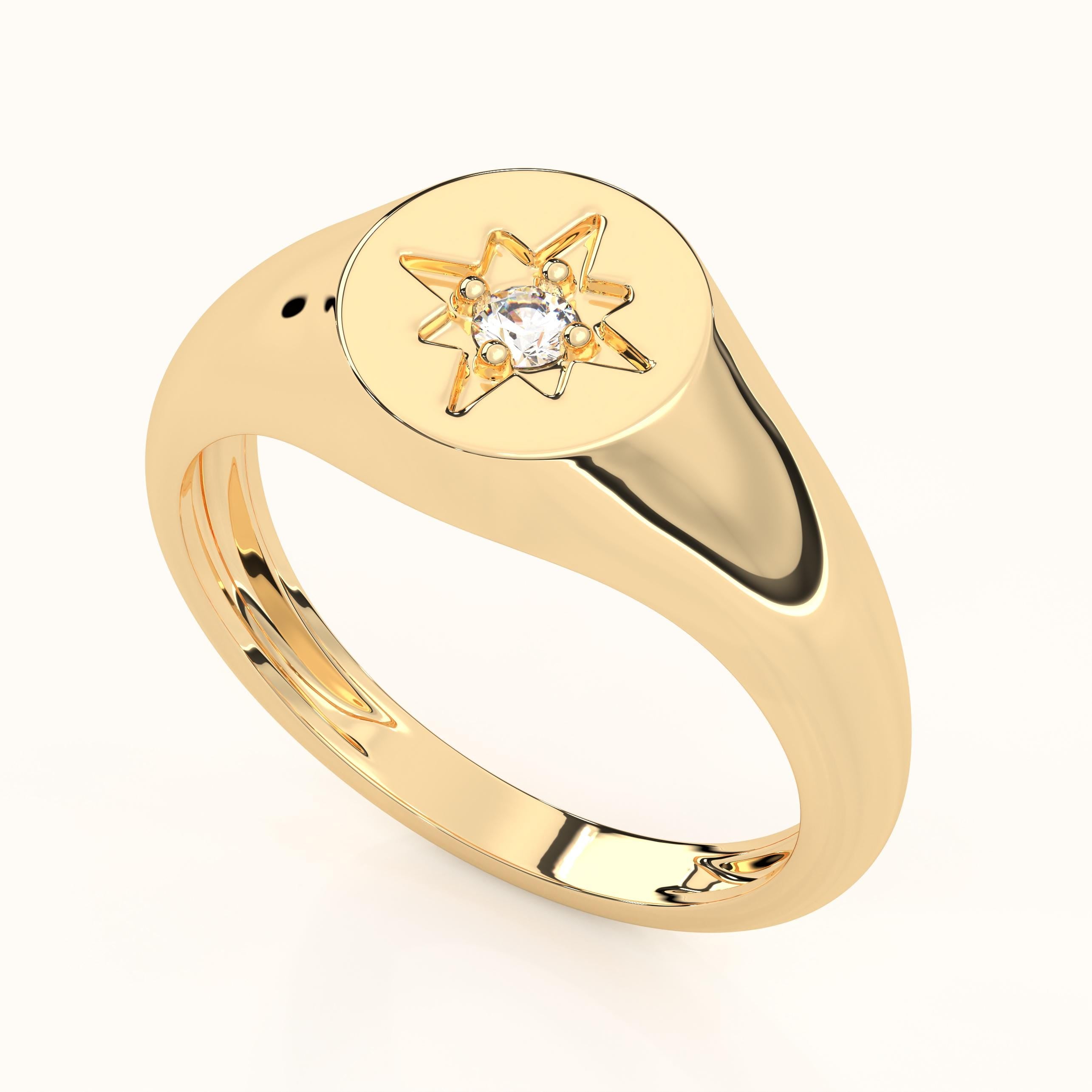 Solid Gold Signet North Star Ring