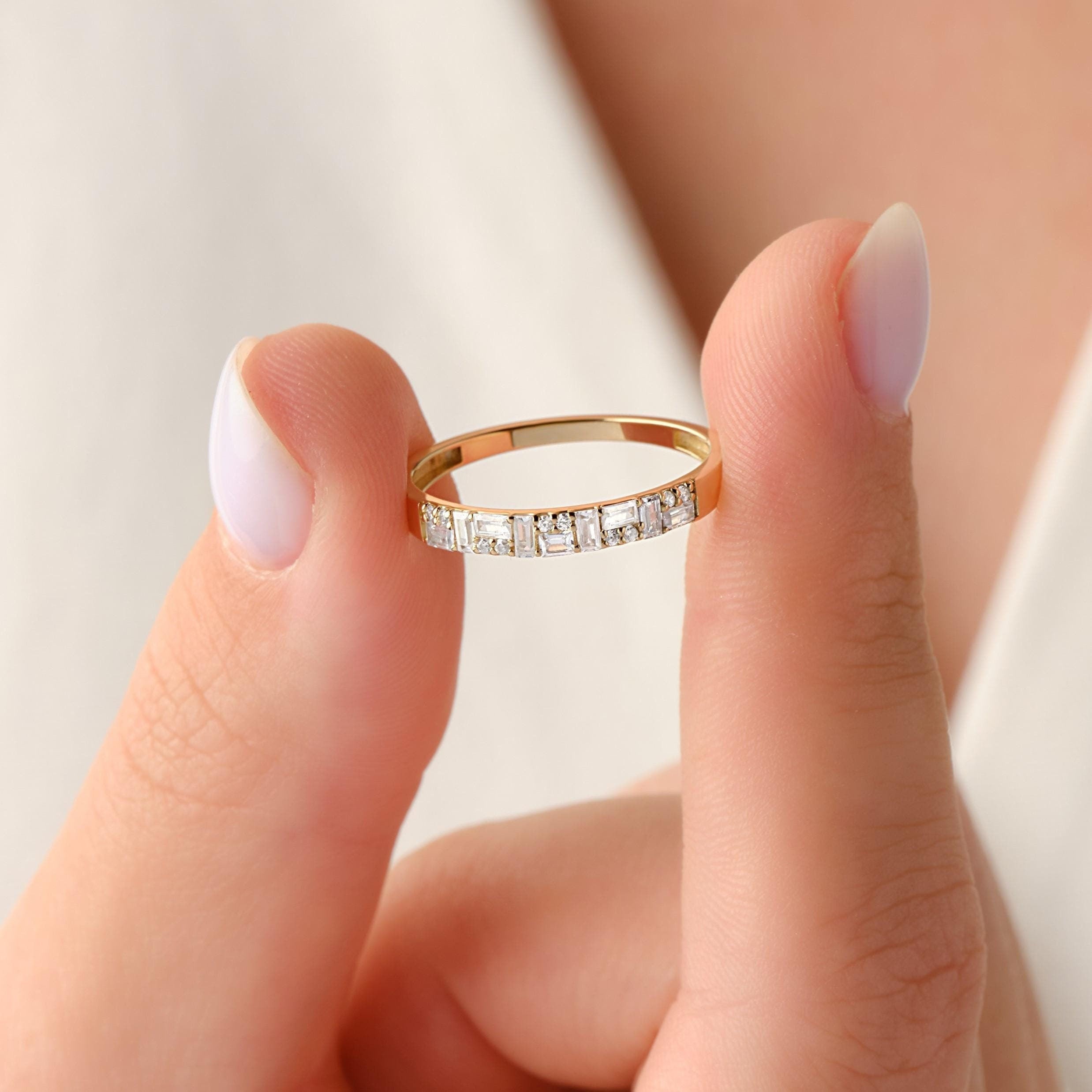 14K Gold Baguette Ring Minimalist Stacking Band