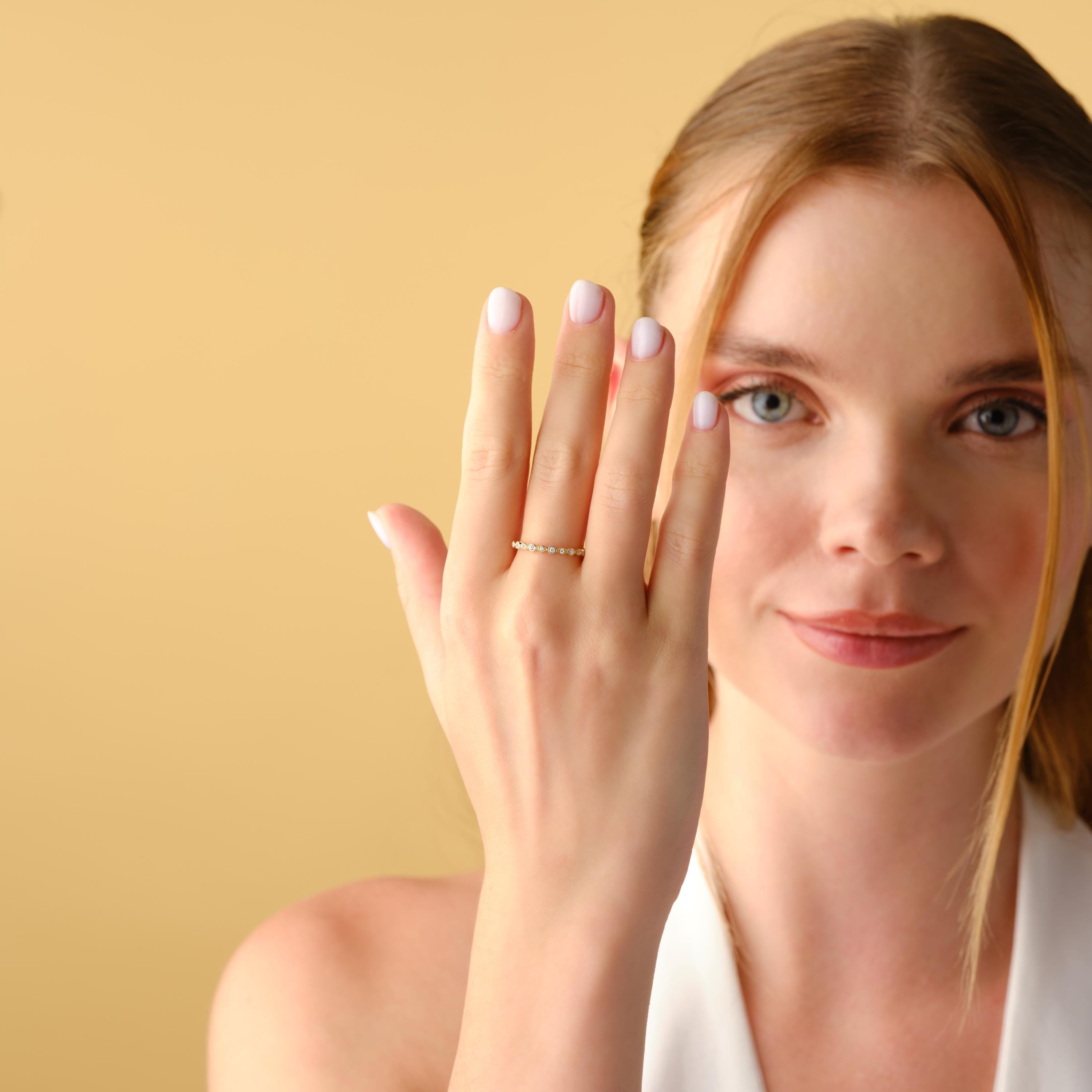 Half Eternity Gold Bezel Wedding Ring