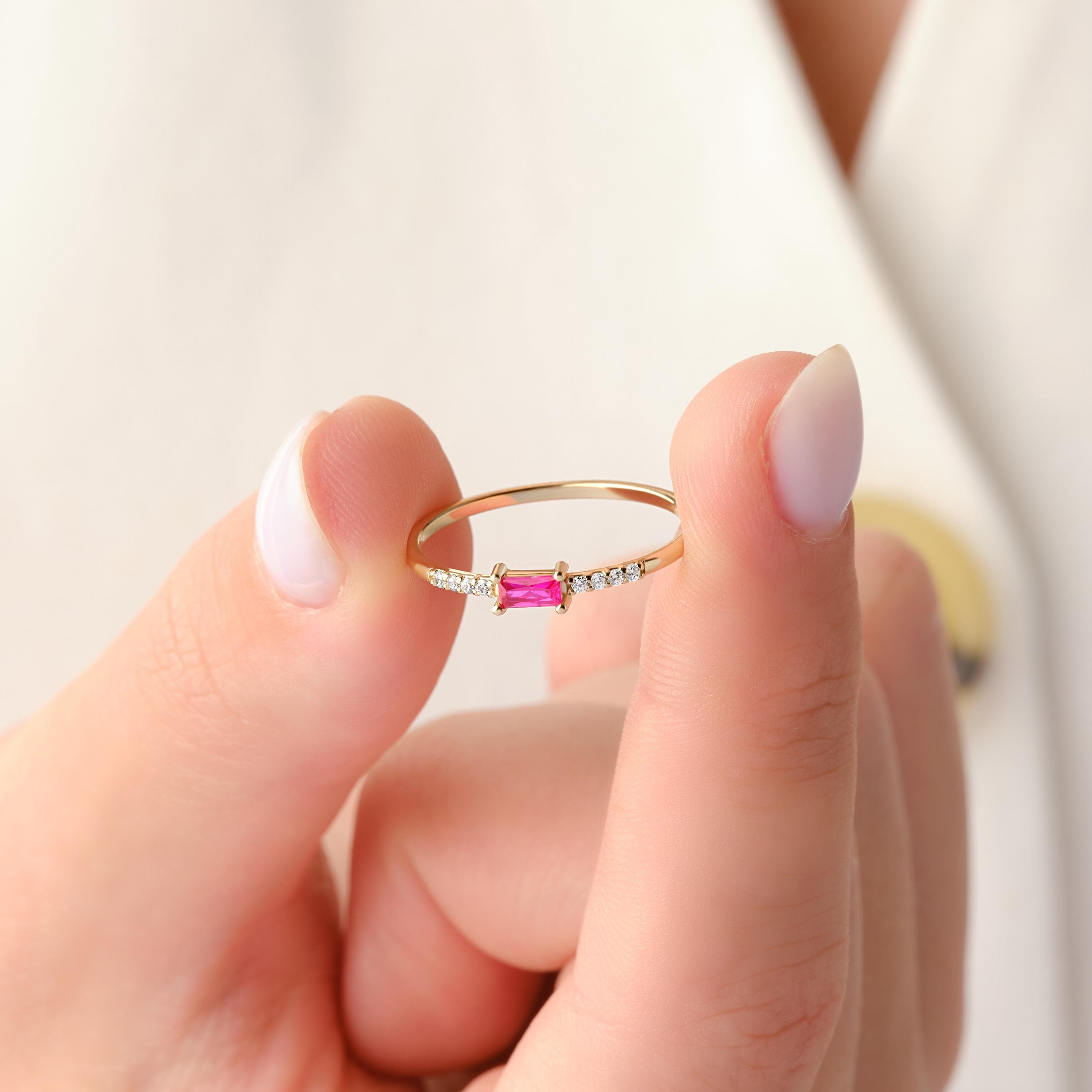 Ruby Baguette Ring Elegant Gold Gemstone Band