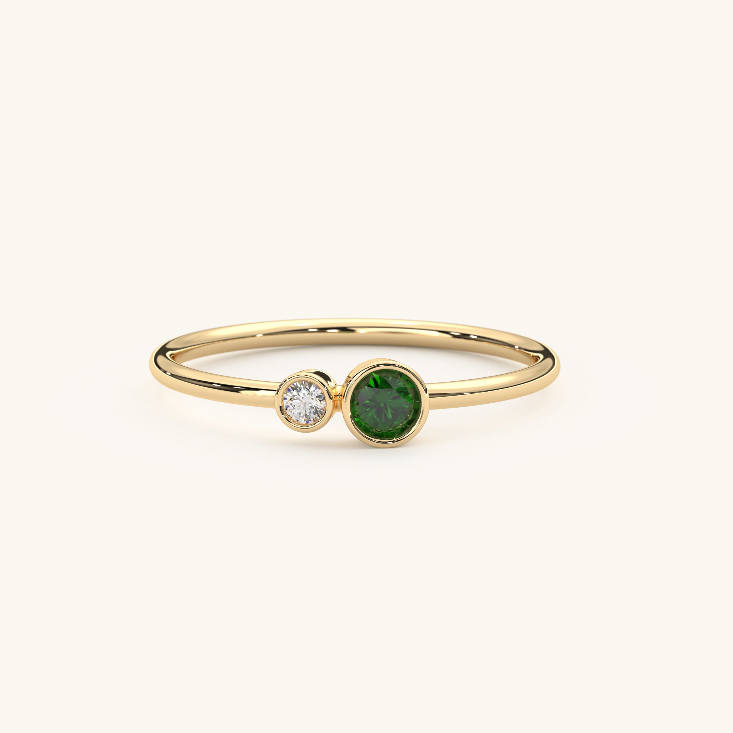 Birthstone Bezel Ring Two Stone Solid Gold