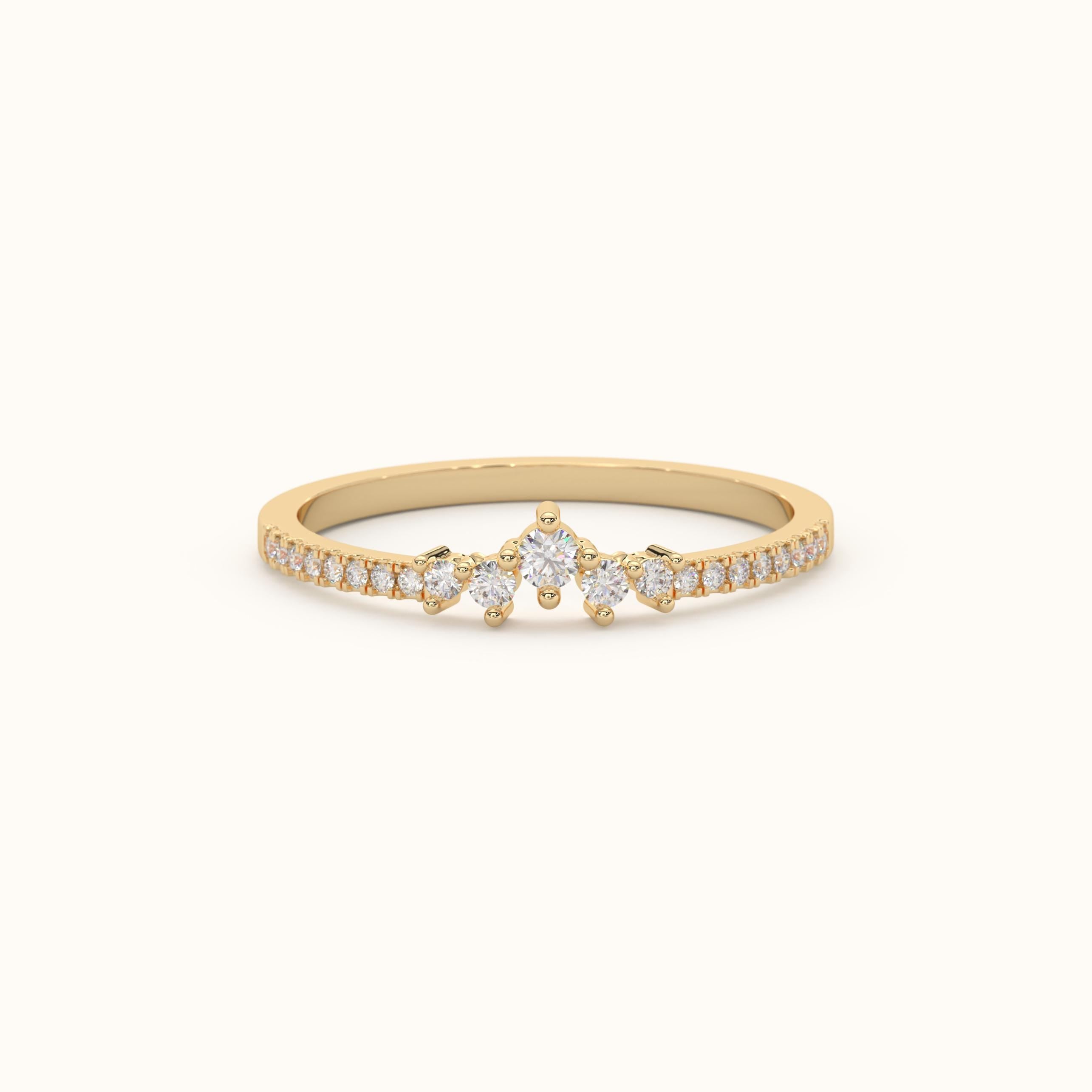 Diamond Nesting Ring Solid Gold Cluster Band