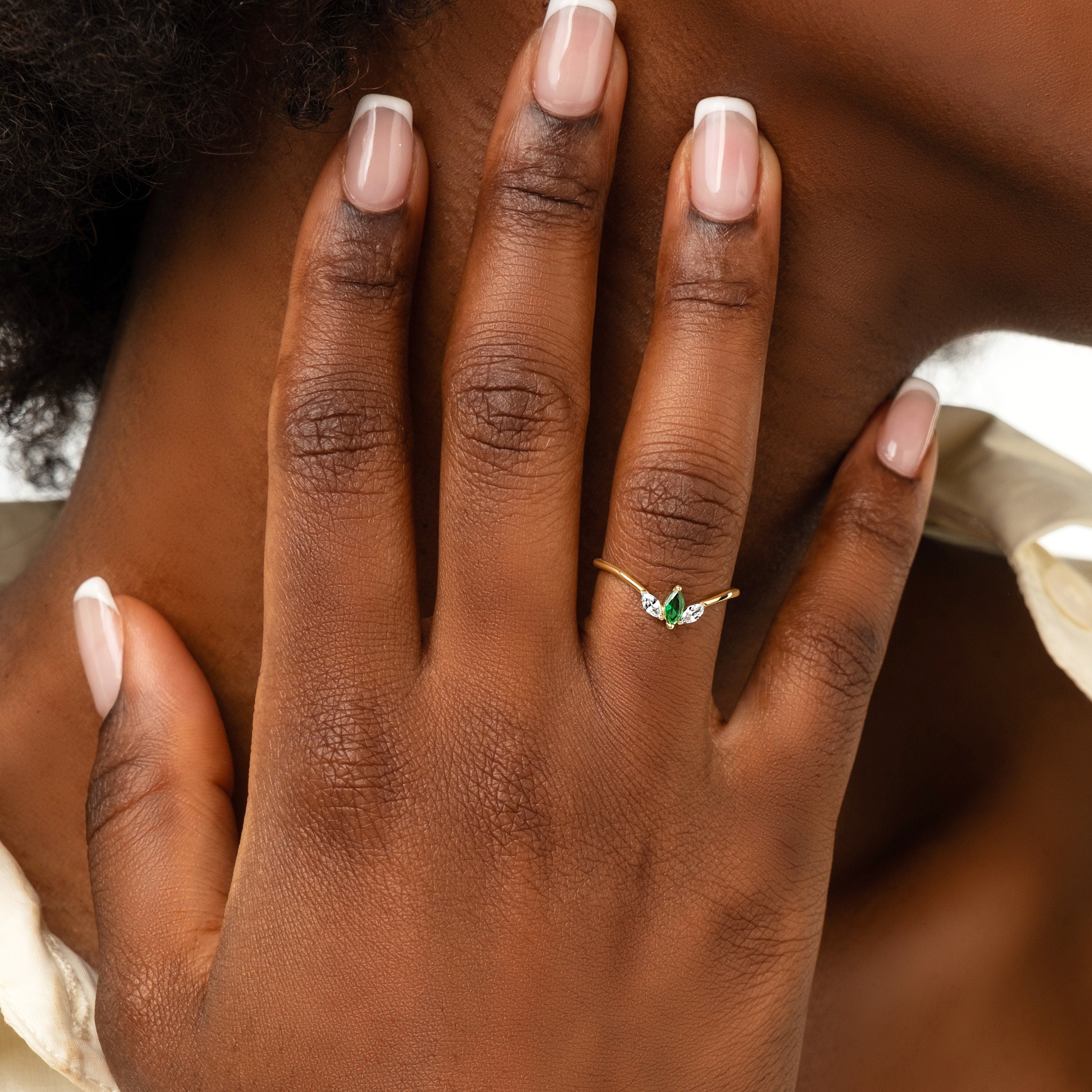 Marquise Emerald Solid Gold Ring