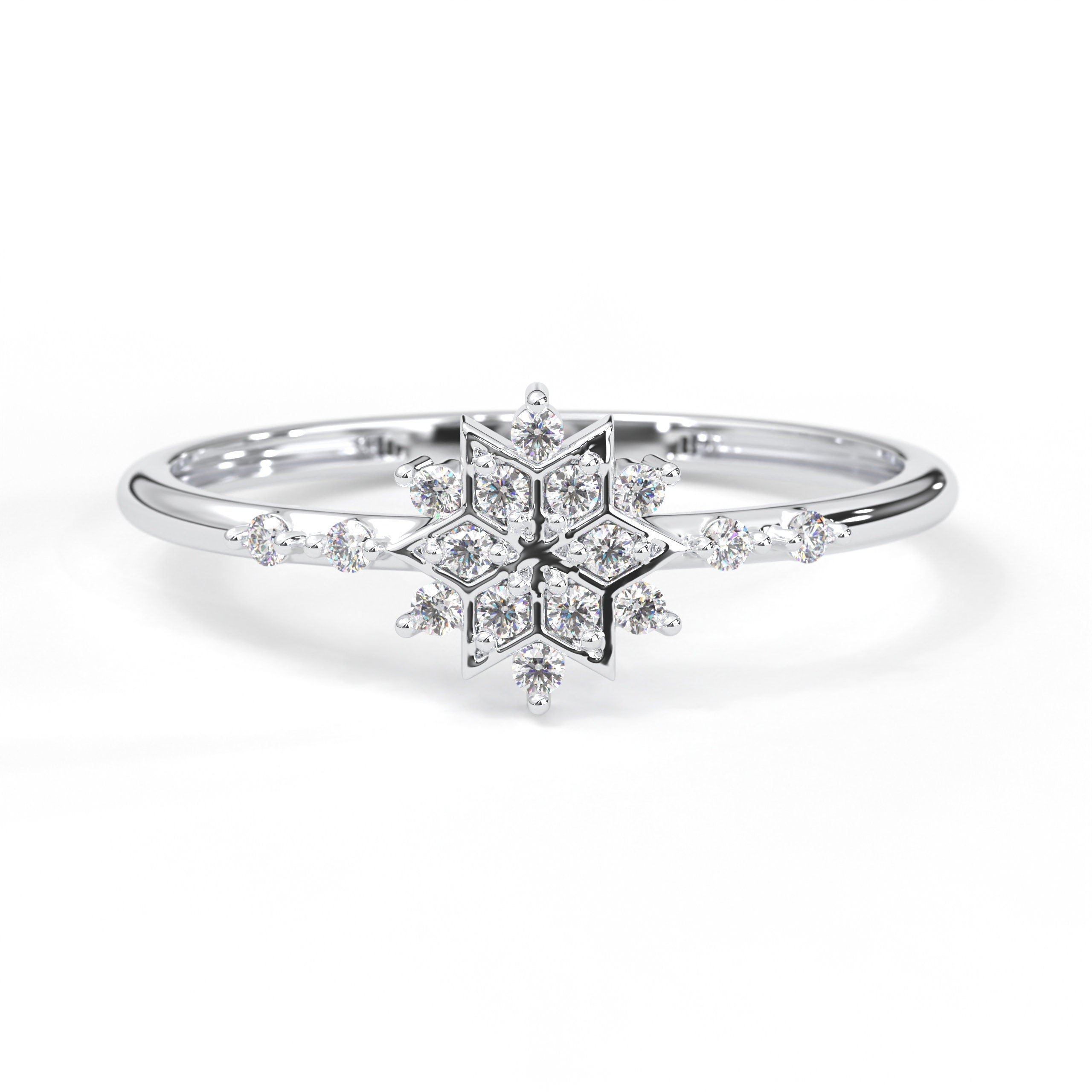 Dainty Diamond Engagement Solid Gold Ring