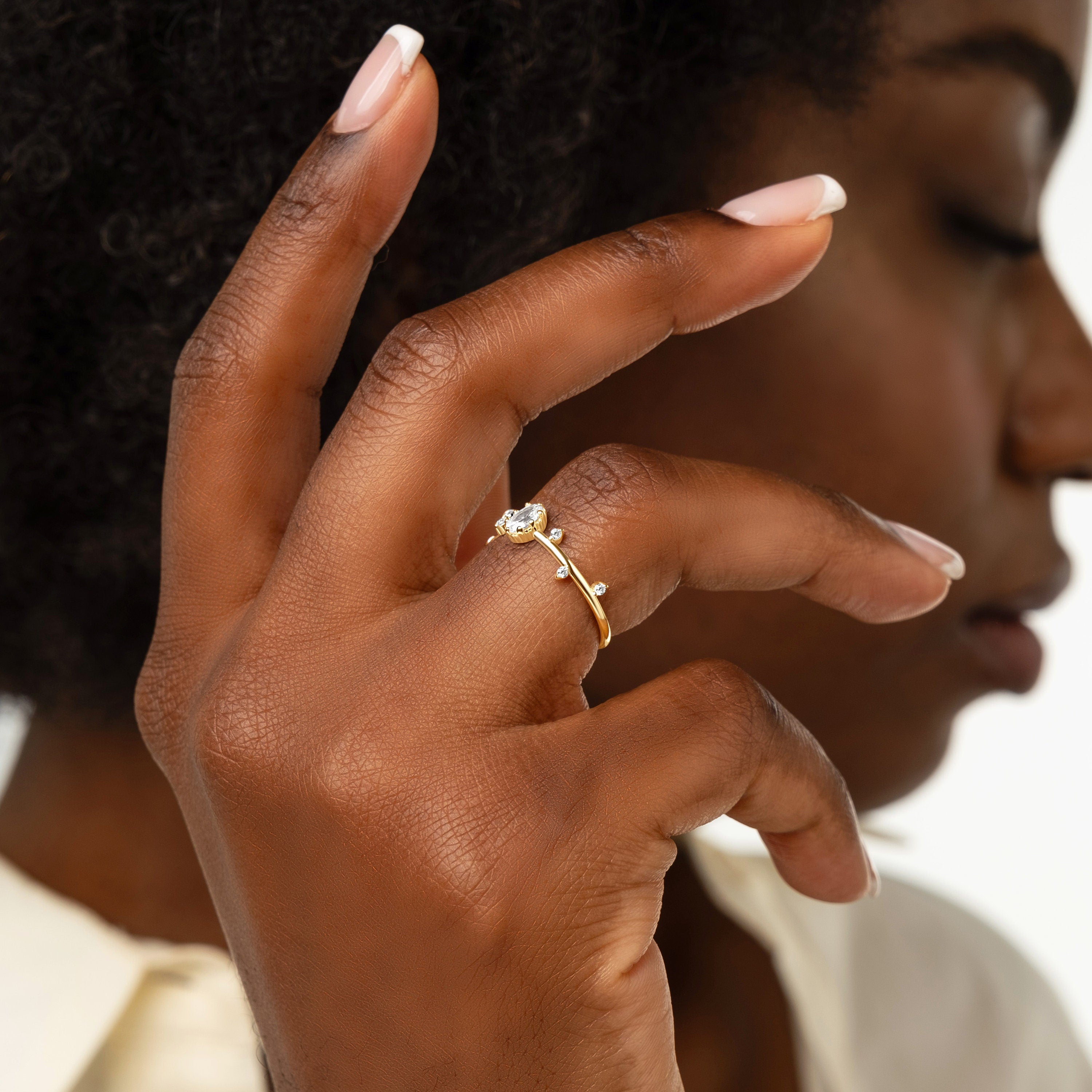 Diamond Wedding Band Minimalist Cluster Ring Gold