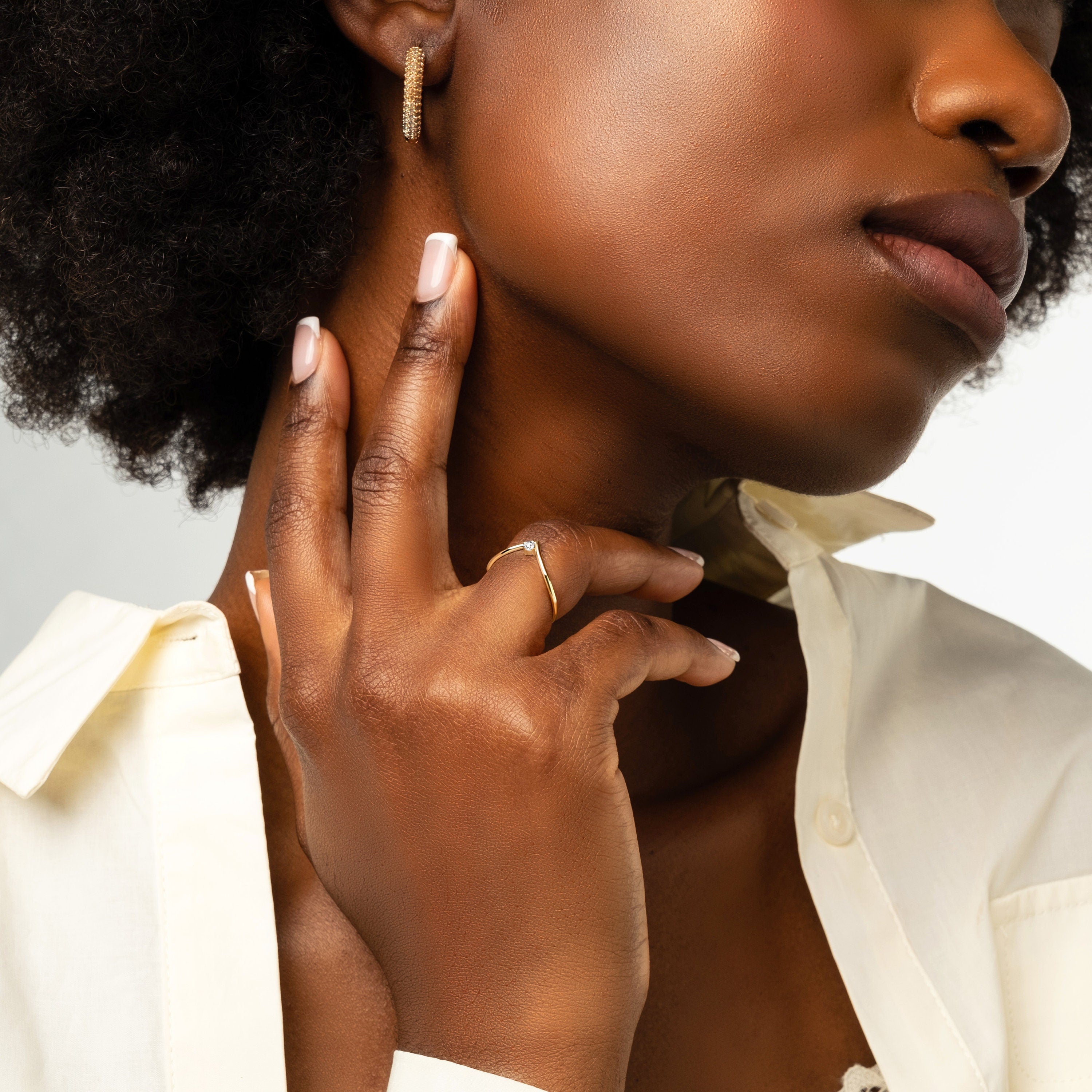 Rose Gold V Ring Dainty Diamond Chevron Band