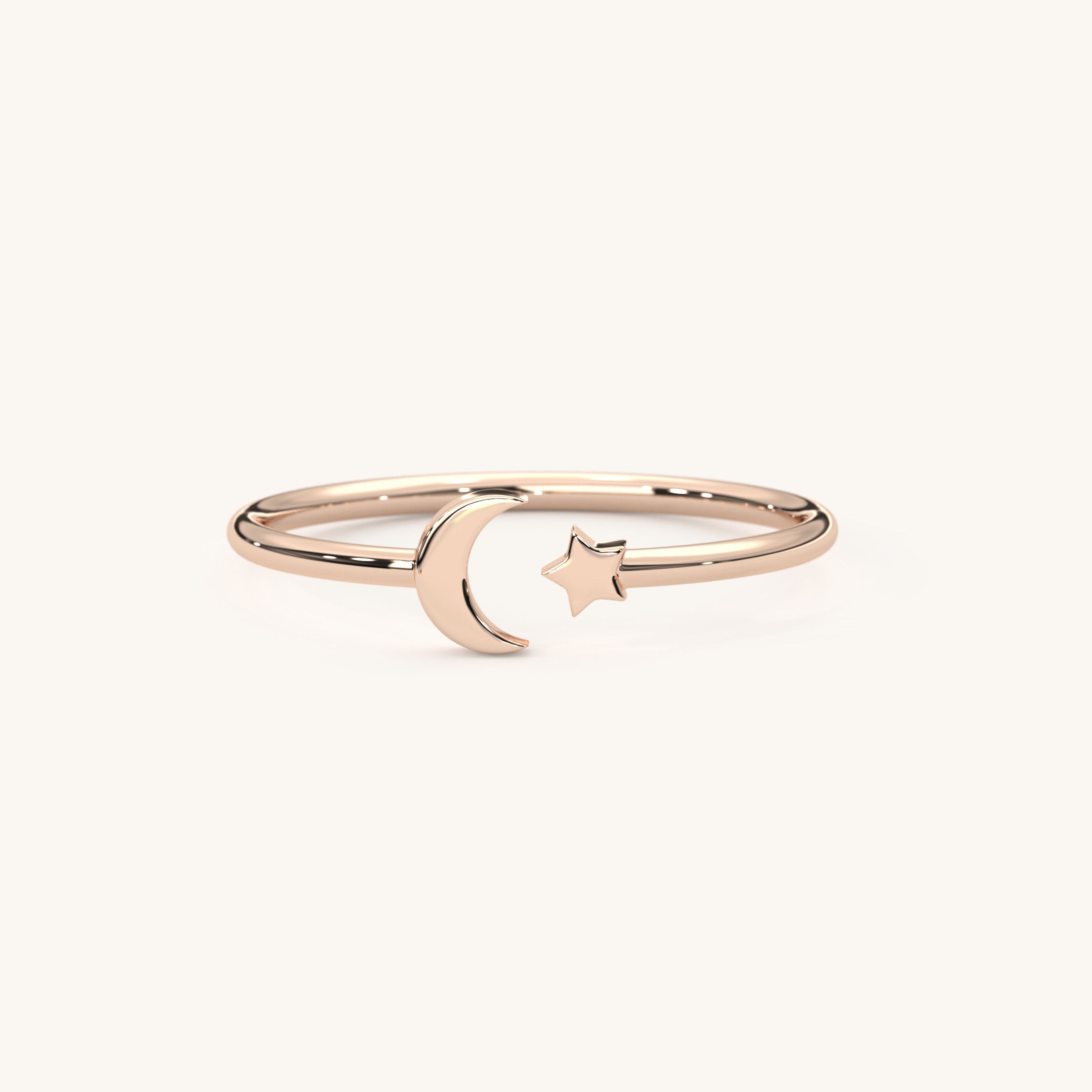 Solid Gold Moon Ring Celestial Petite