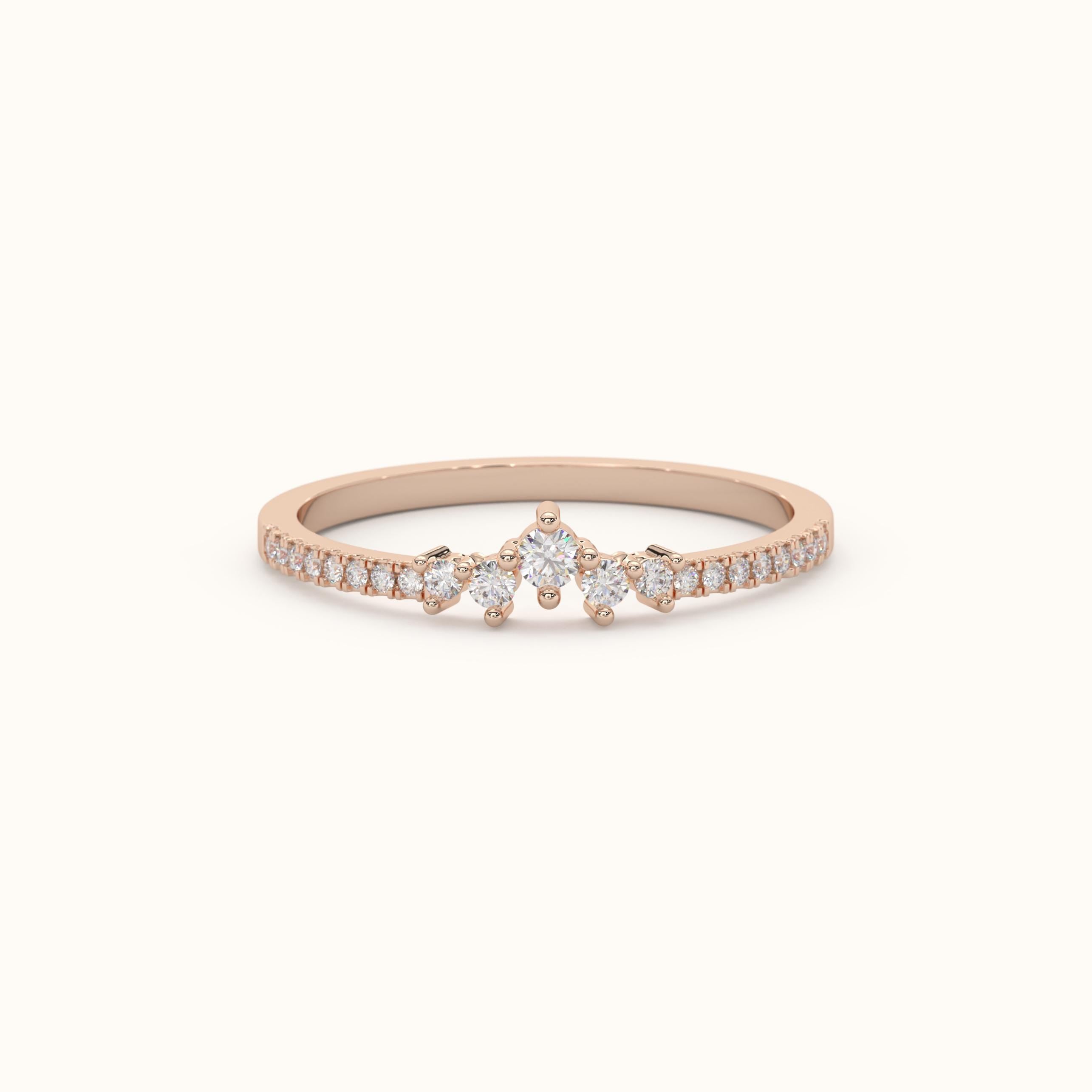 Diamond Nesting Ring Solid Gold Cluster Band