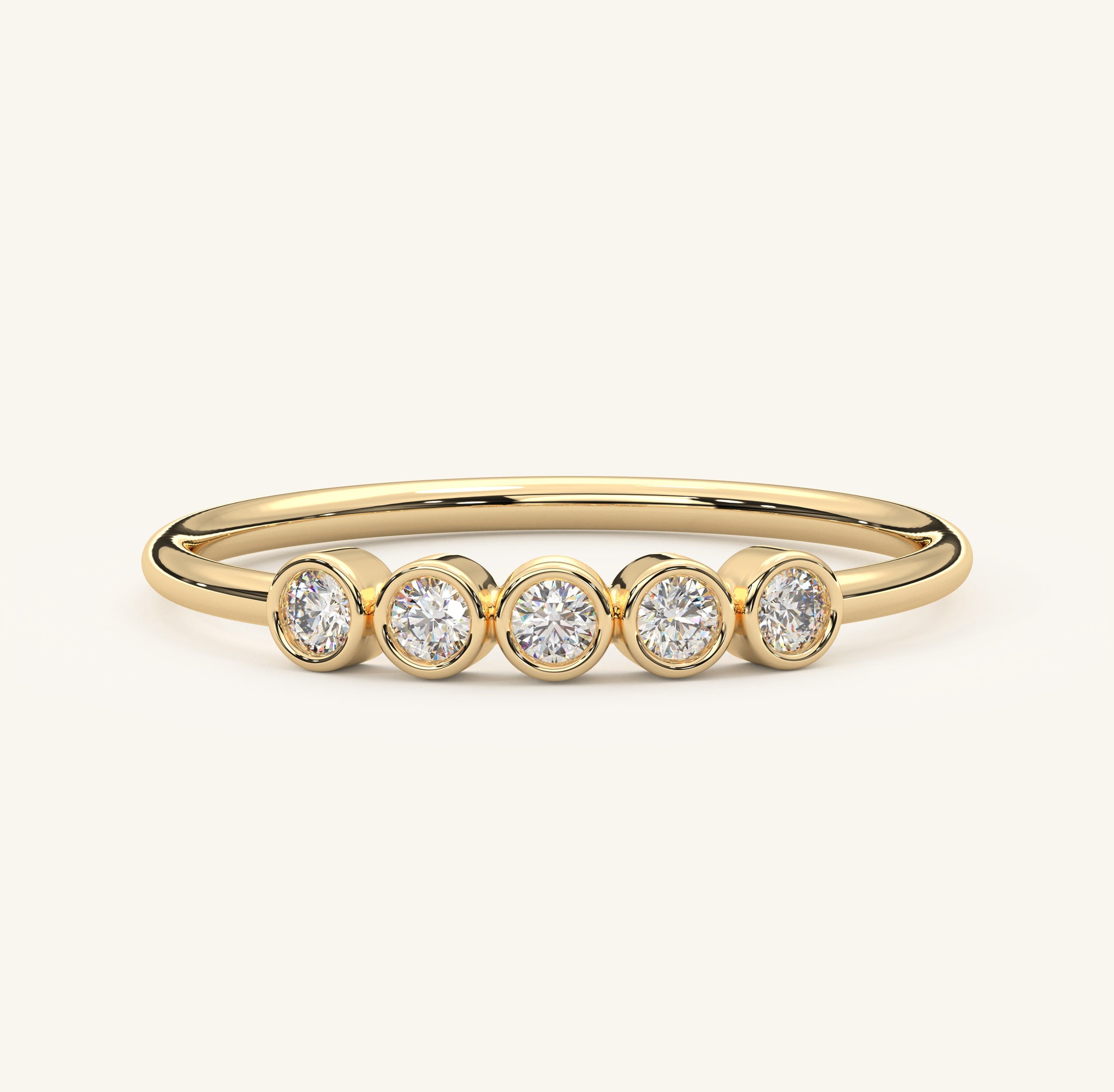 Gold Bezel Diamond Ring Solid Gold Wedding Band