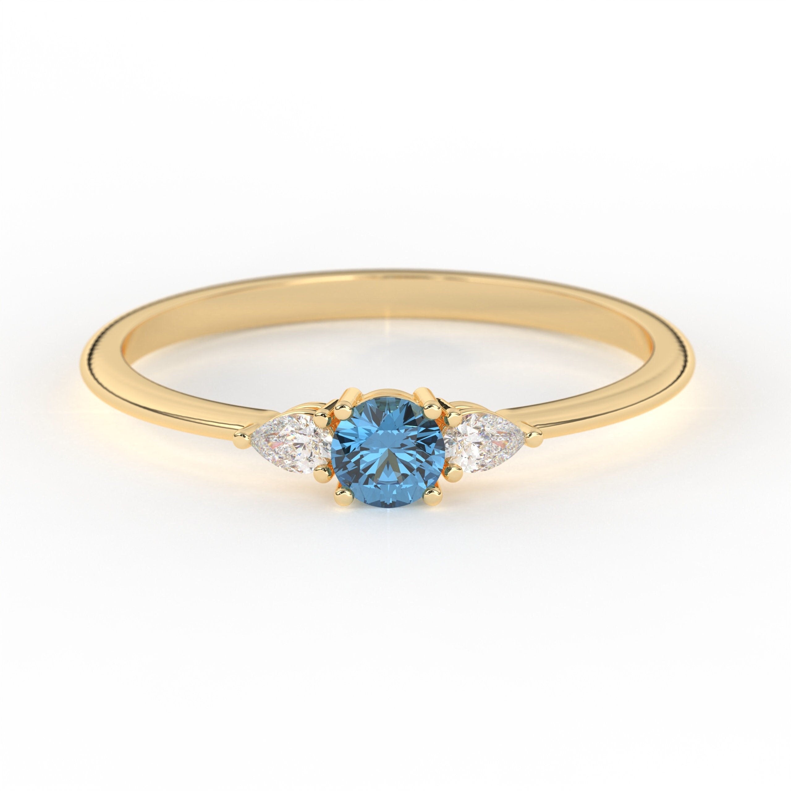 Blue Topaz Ring – Dainty Solid Gold Band