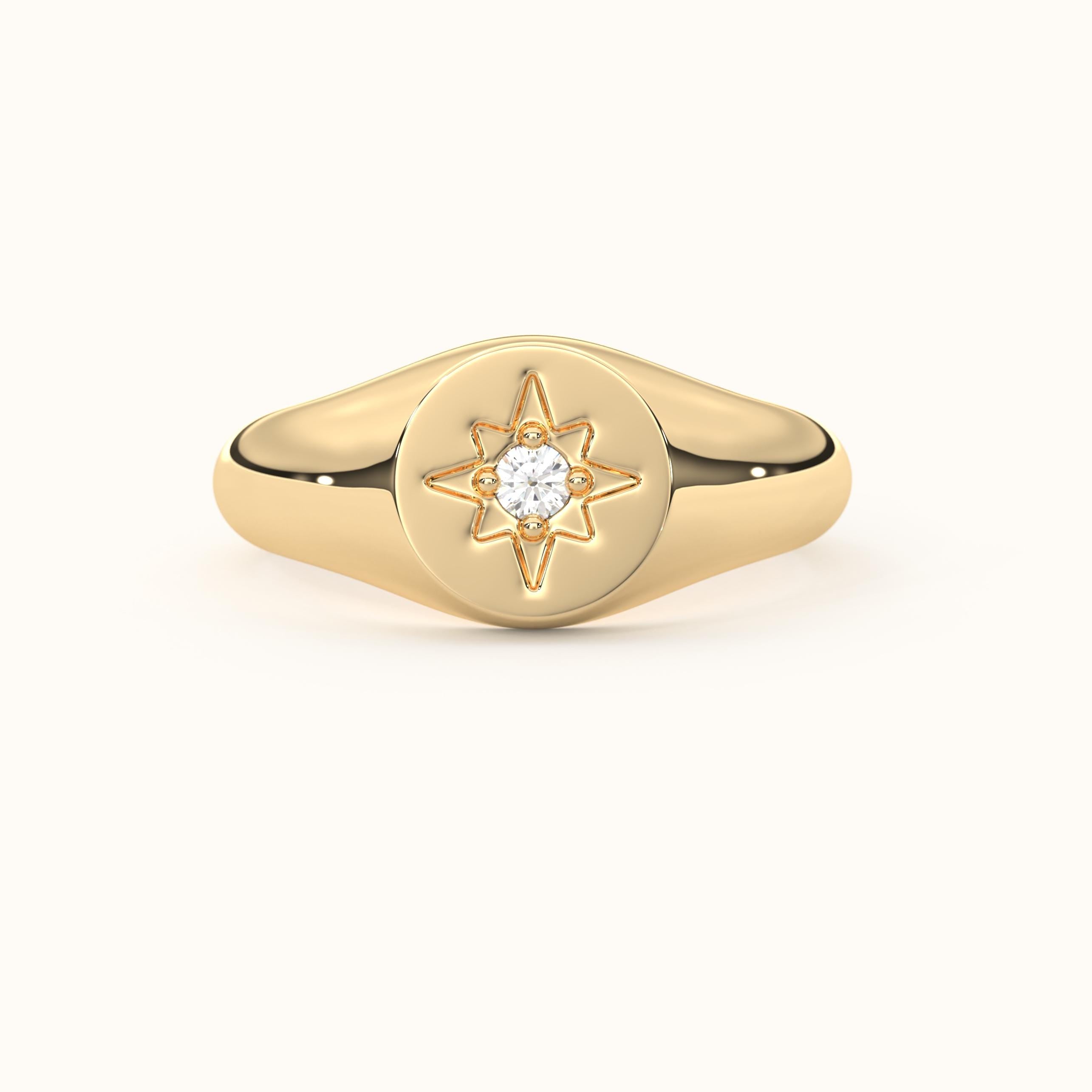 Solid Gold Signet North Star Ring