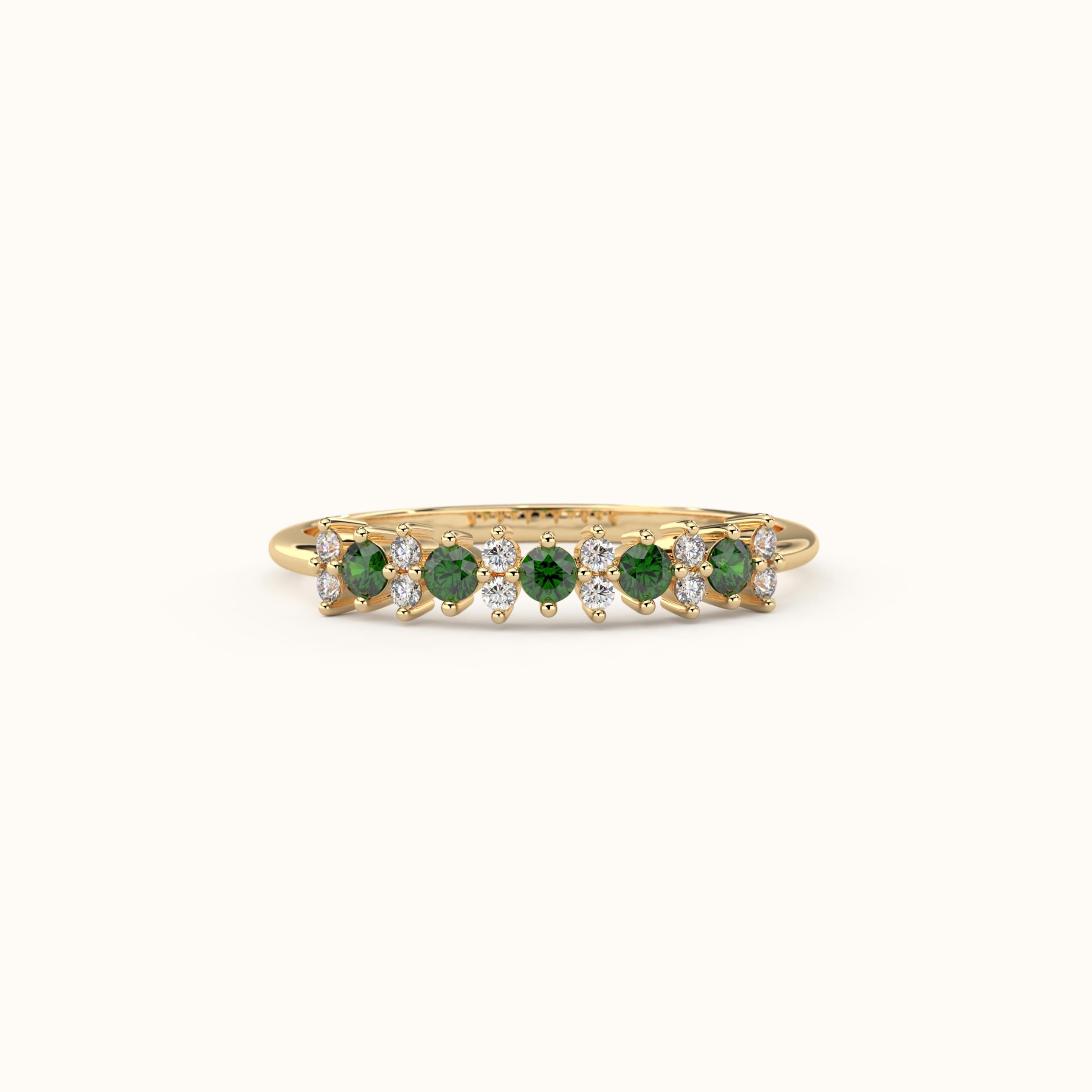Emerald Engagement Ring Solid Gold Stacking Band