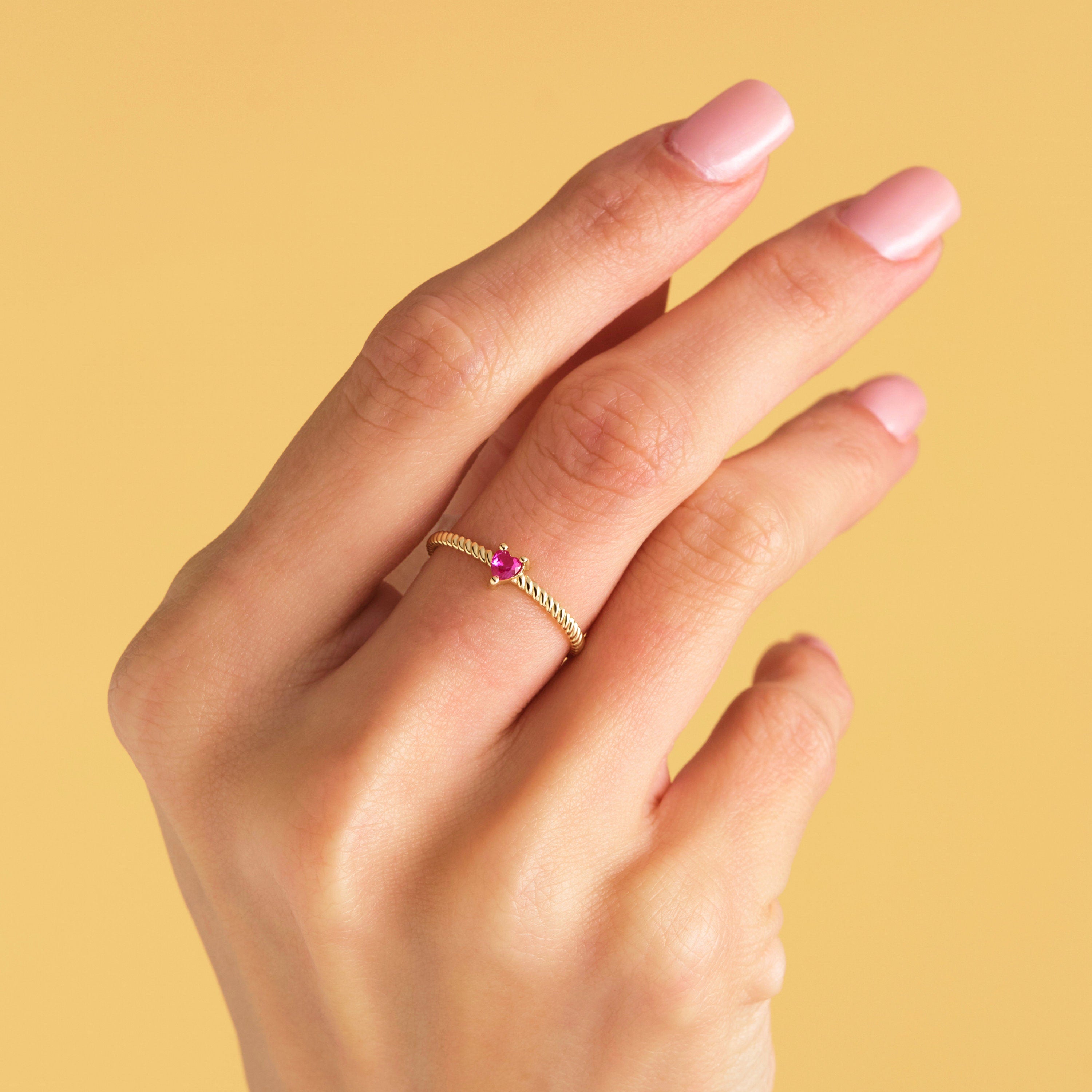 Solid Gold Heart Ring Twisted Ruby Birthstone