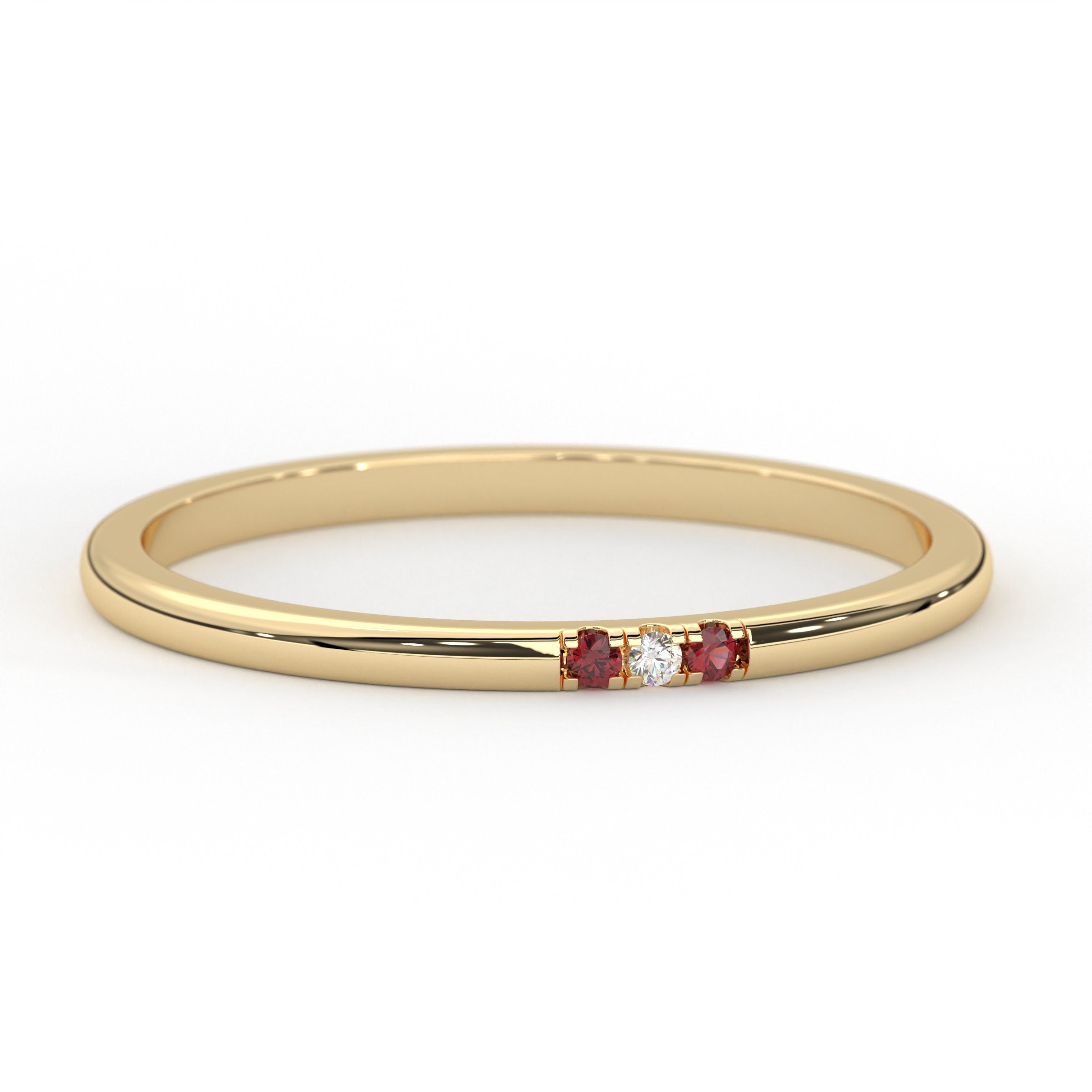 Minimalist Garnet Ring Delicate Gold Band